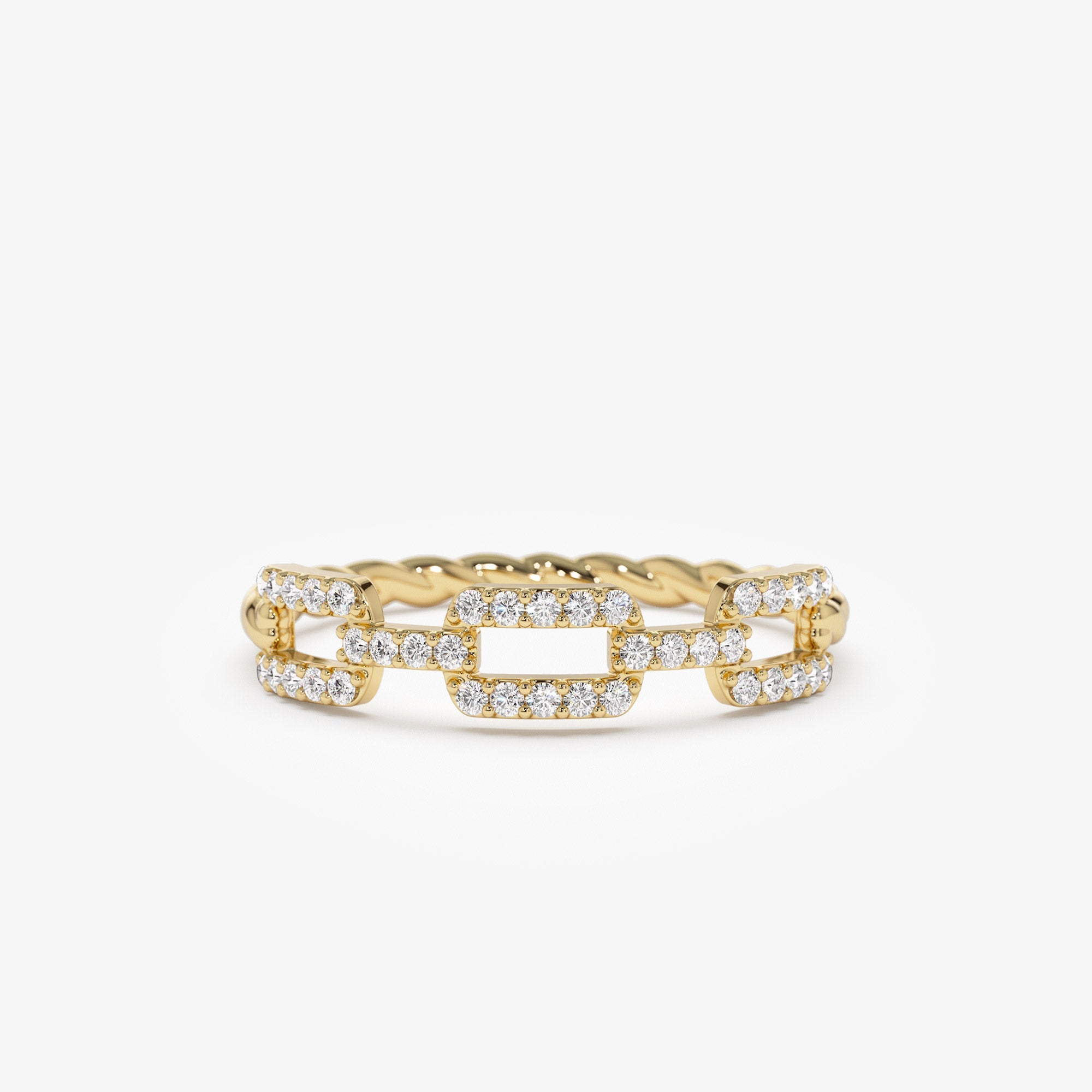 OBFJ1438 - 14k Chain Link Diamond Ring with Twisted Rope Band 1