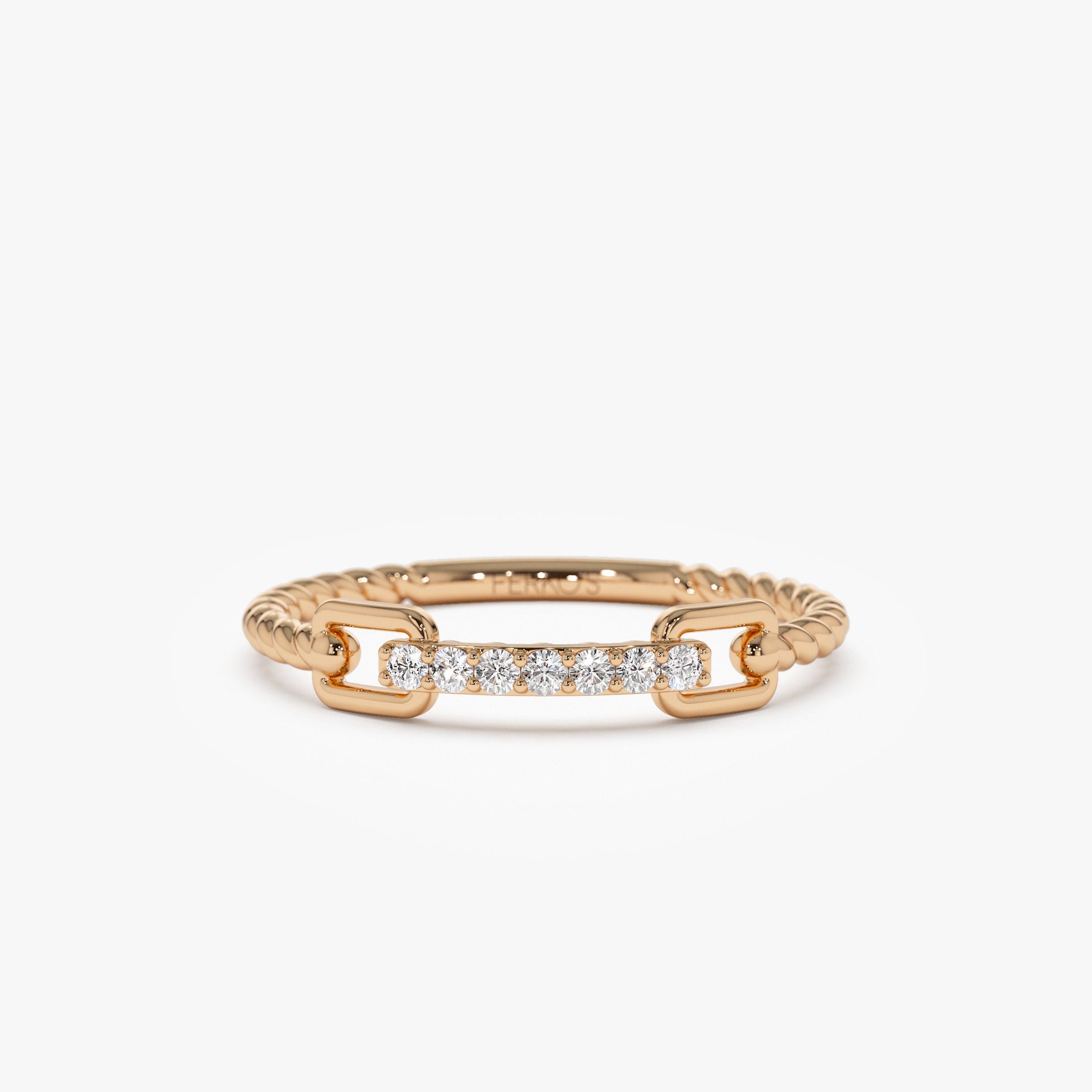 OBFJ1347 - 14k Braided Stackable Pave Diamond Ring 3