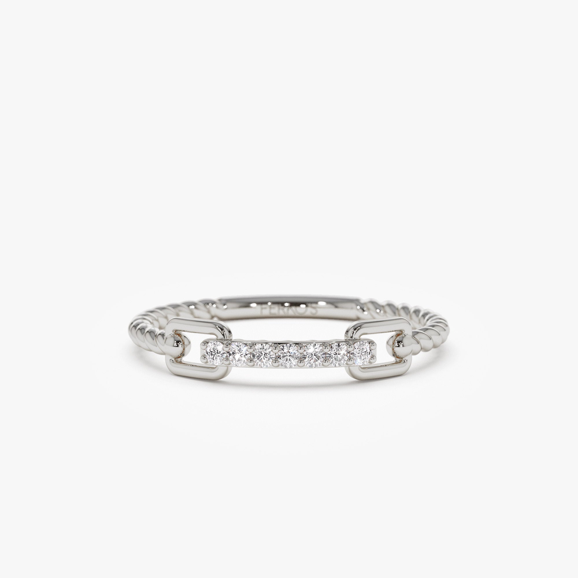 OBFJ1347 - 14k Braided Stackable Pave Diamond Ring 4