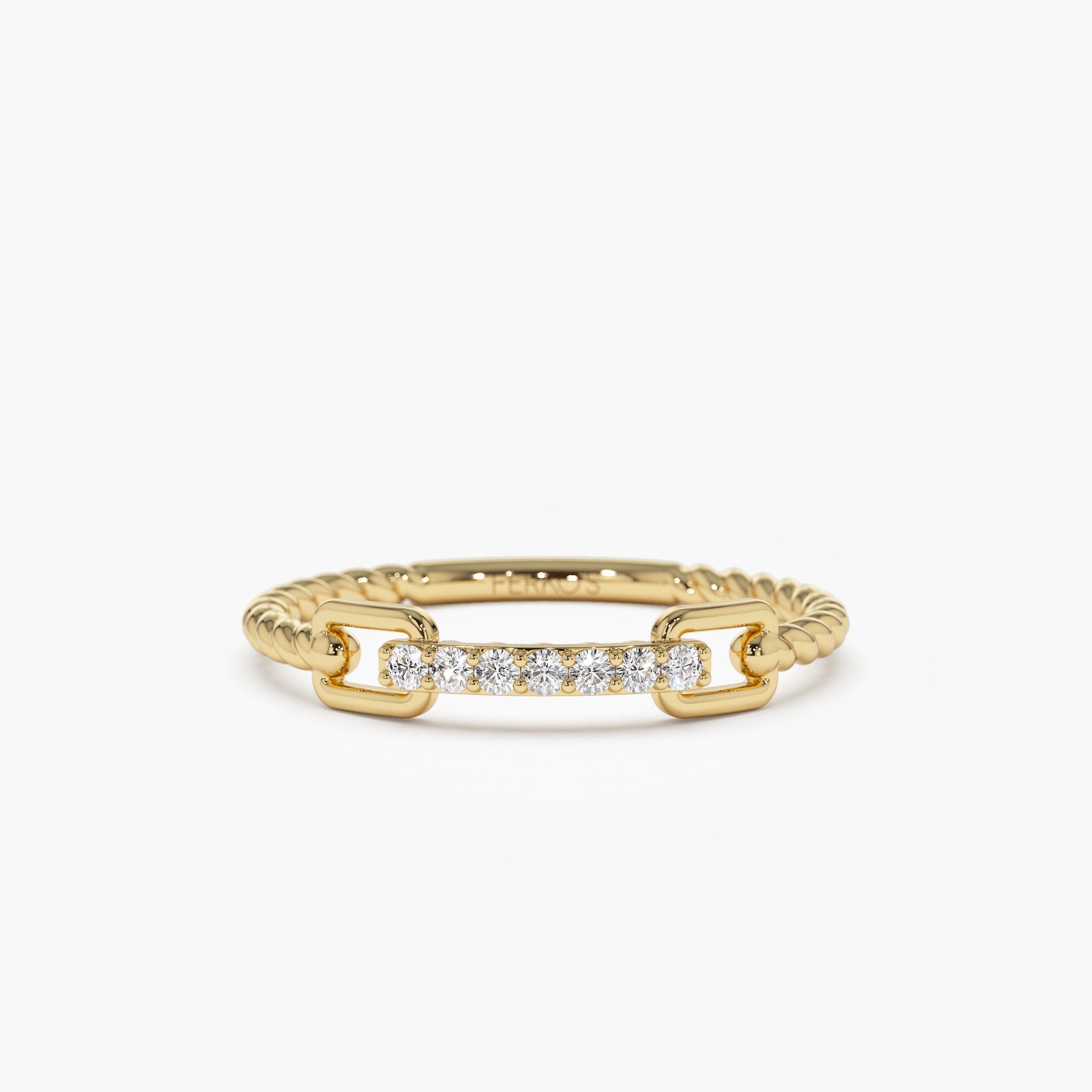 OBFJ1347 - 14k Braided Stackable Pave Diamond Ring 1