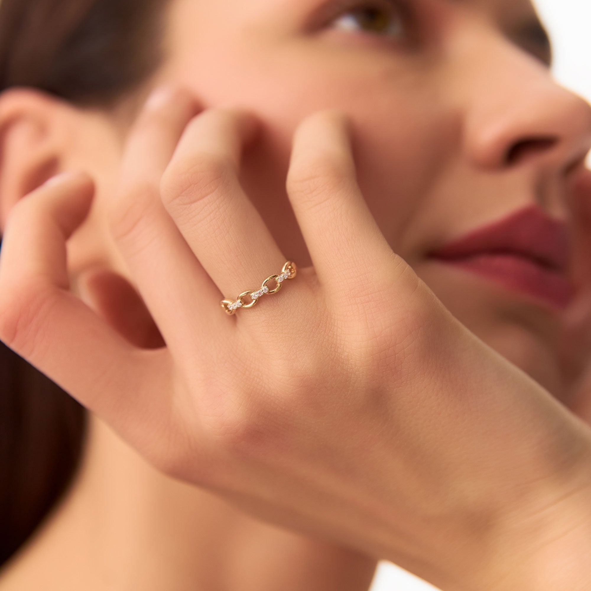 OBFJ1281 - 14K Cable Chain Link Diamond Ring 2