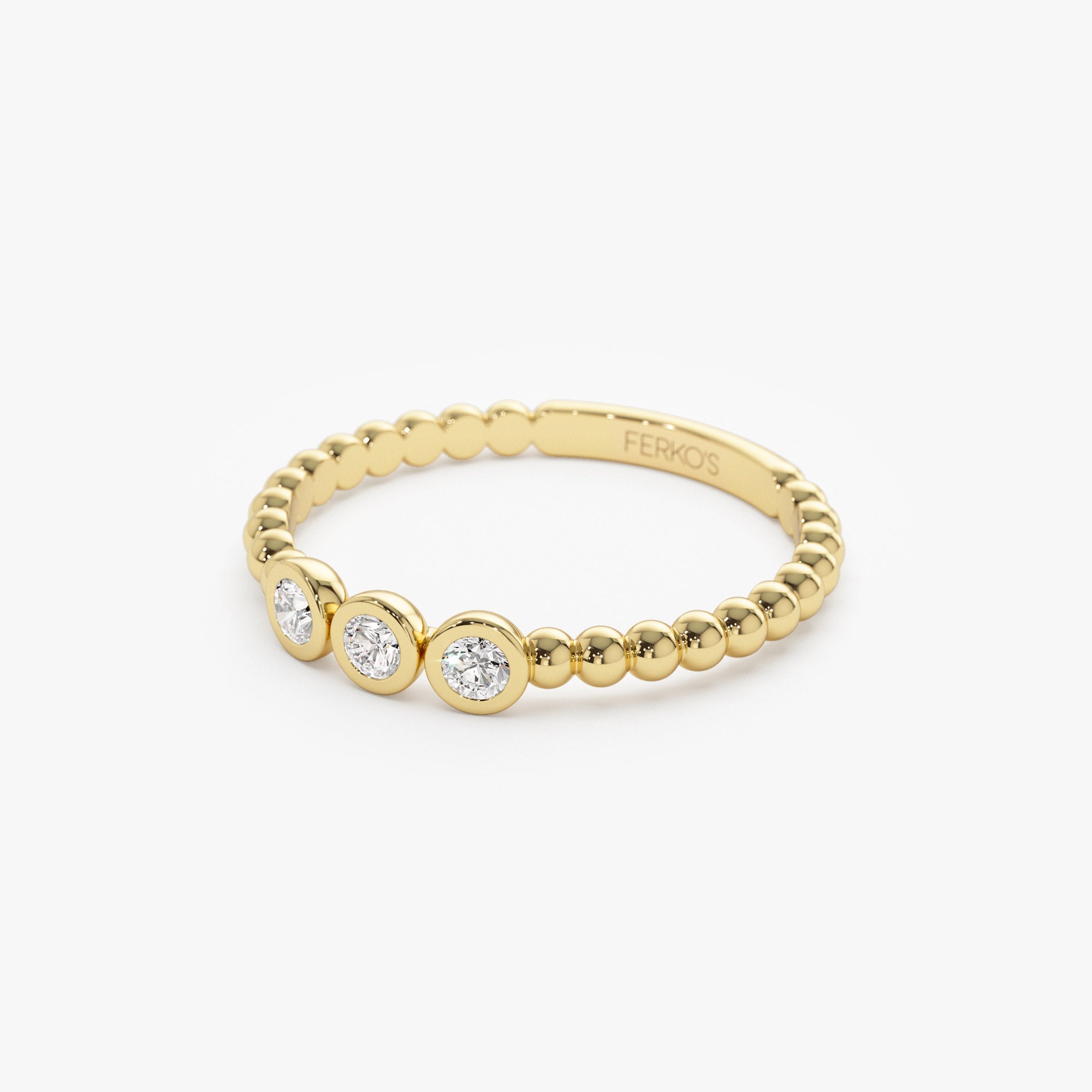 OBFJ1278 - 14k Beaded Three Stone Diamond Ring 7
