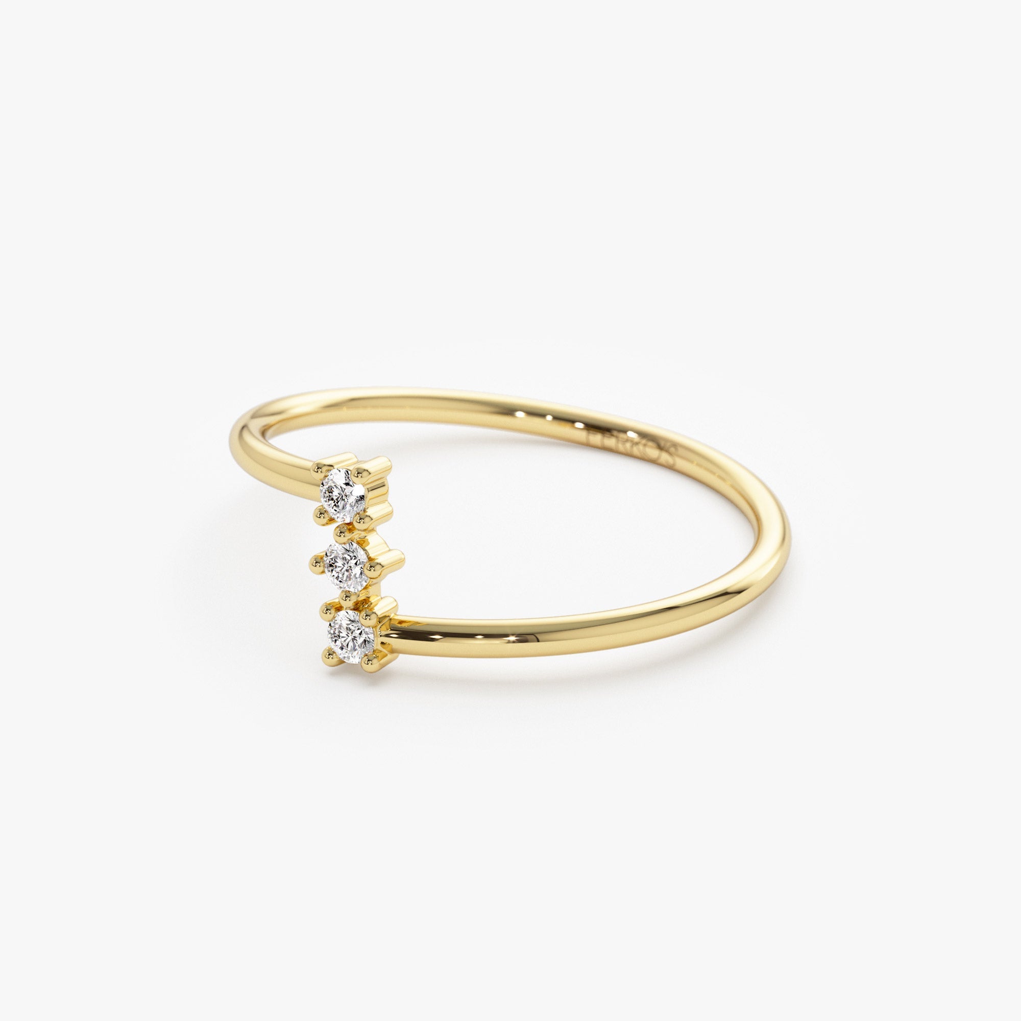 OBFJ1275 - 14k Vertical Three Stone Natural Diamond Ring 6
