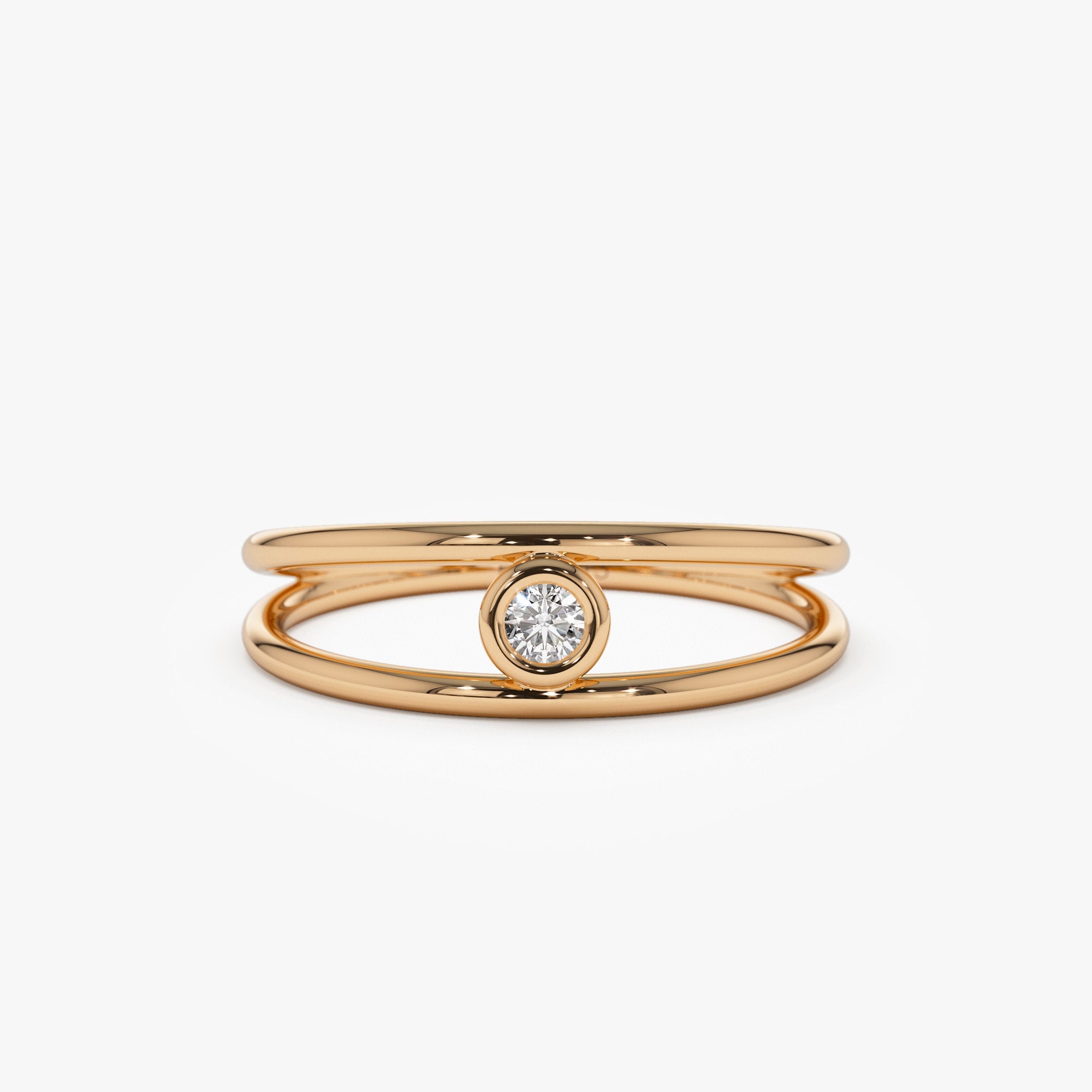 OBFJ1297 - 14k Double Band Bezel Setting Diamond Solitaire Ring 4
