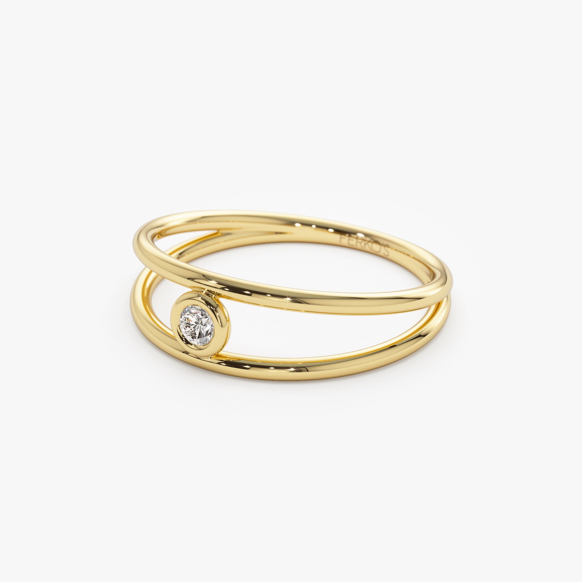 OBFJ1297 - 14k Double Band Bezel Setting Diamond Solitaire Ring 6