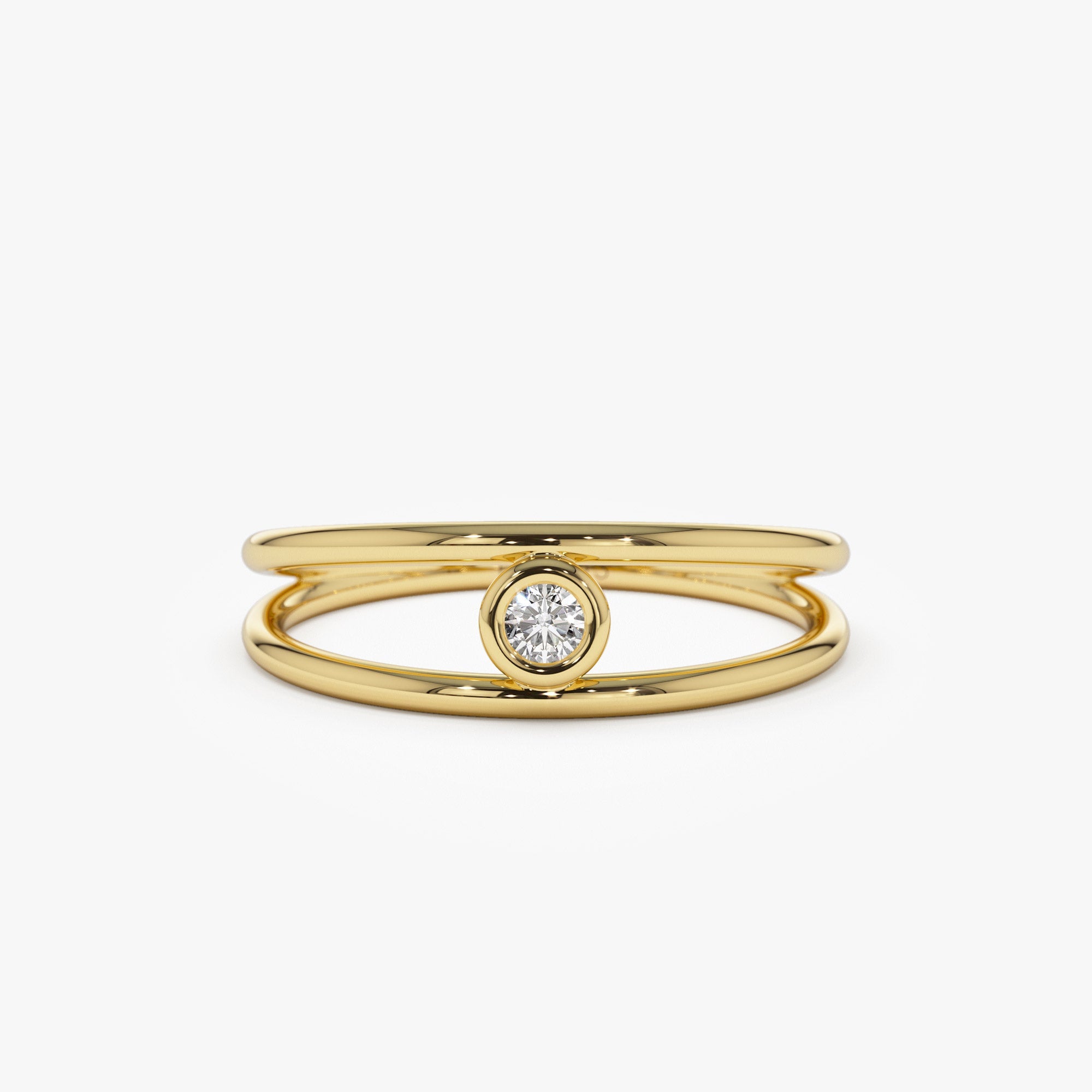 OBFJ1297 - 14k Double Band Bezel Setting Diamond Solitaire Ring 1