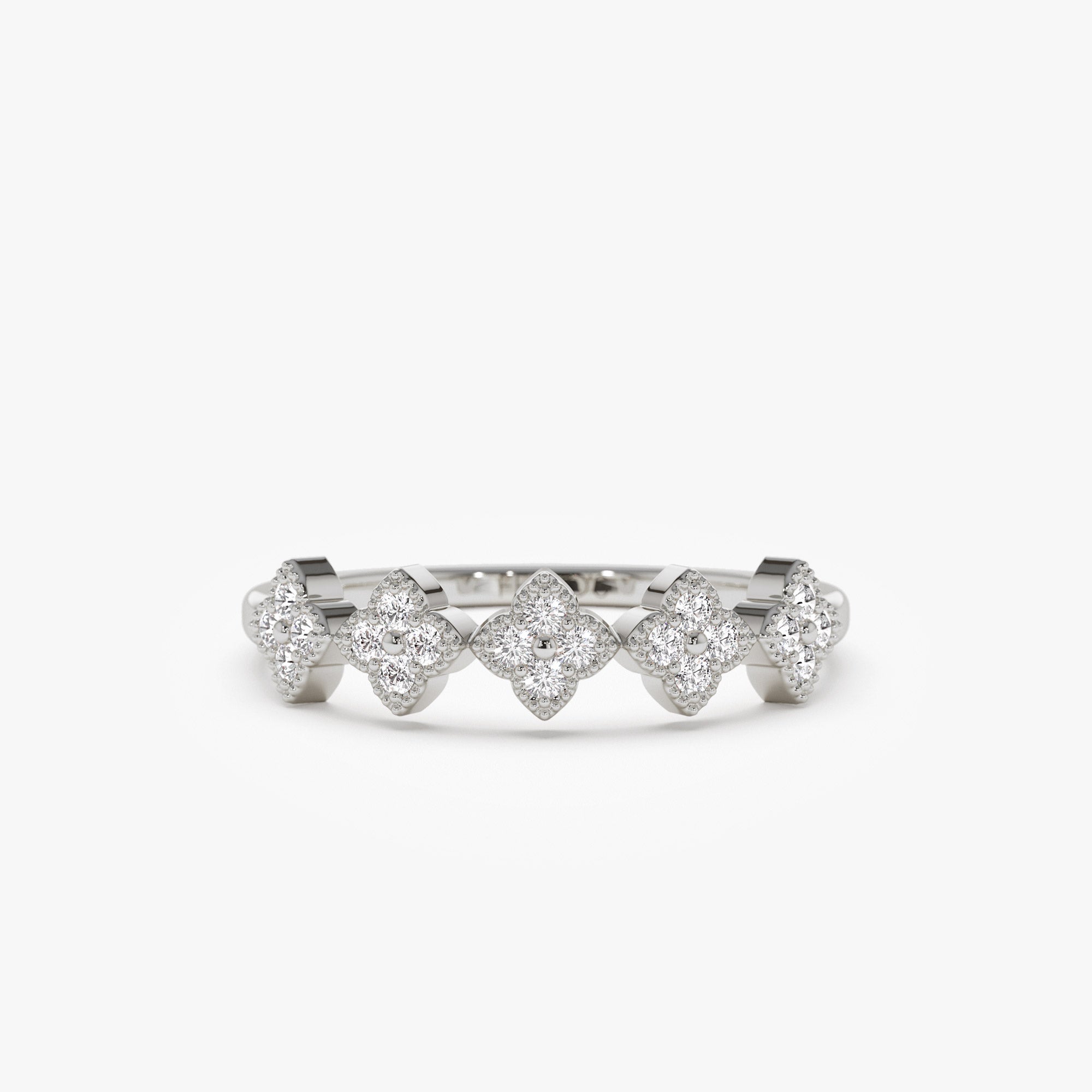 OBFJ1296 - 14k Round Diamond Stackable Clover Cluster Ring 6