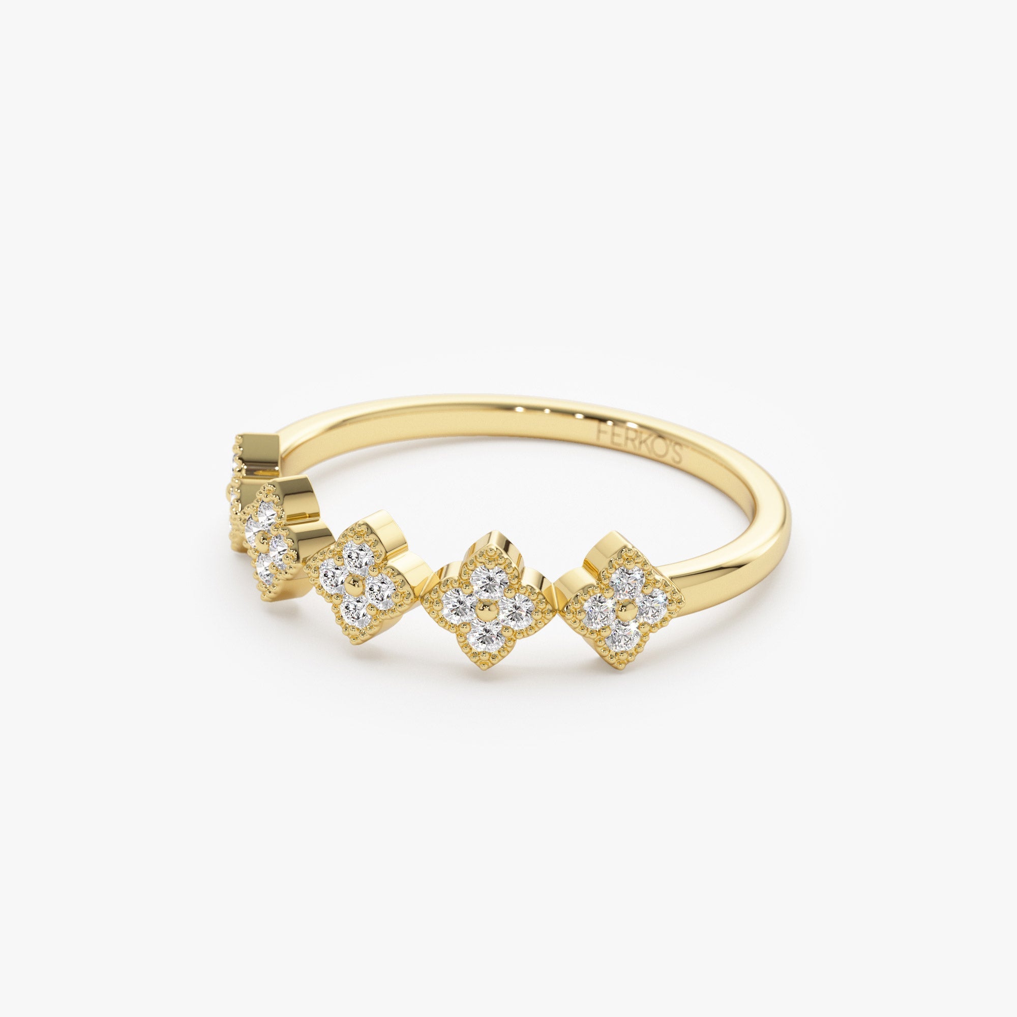 OBFJ1296 - 14k Round Diamond Stackable Clover Cluster Ring 7