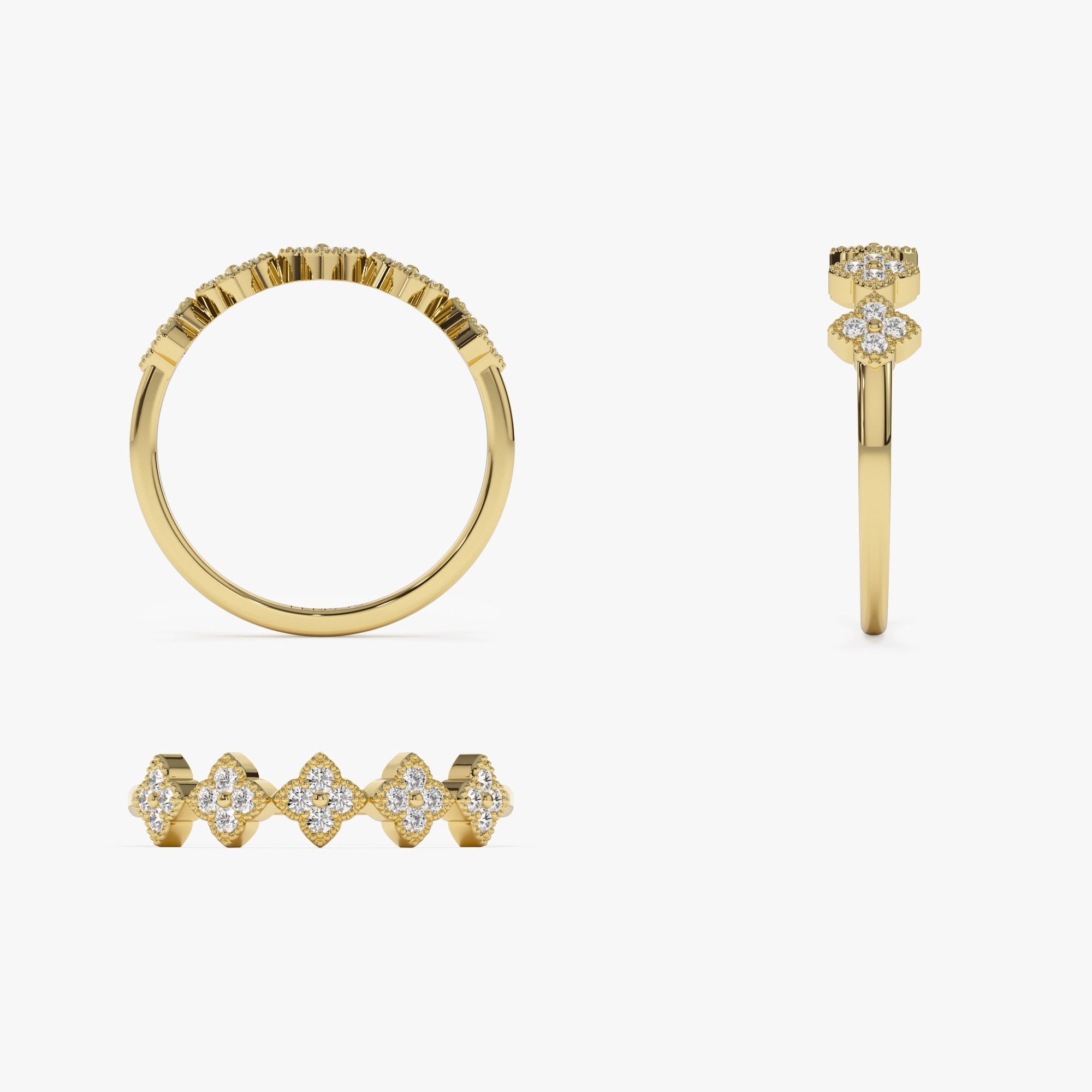 OBFJ1296 - 14k Round Diamond Stackable Clover Cluster Ring 8
