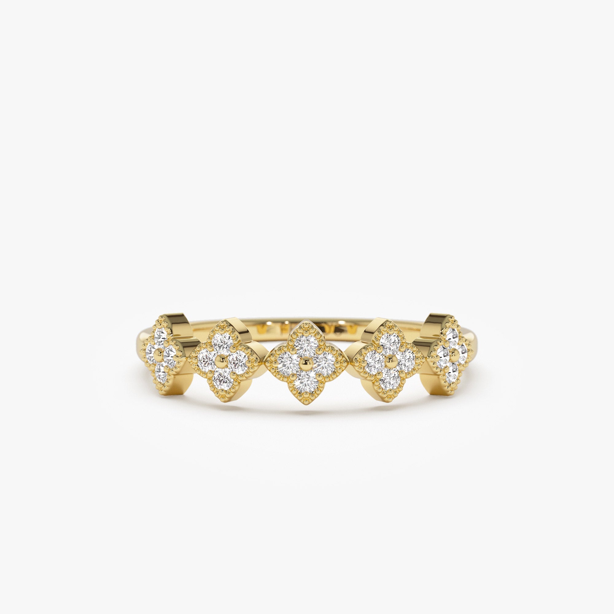 OBFJ1296 - 14k Round Diamond Stackable Clover Cluster Ring 1