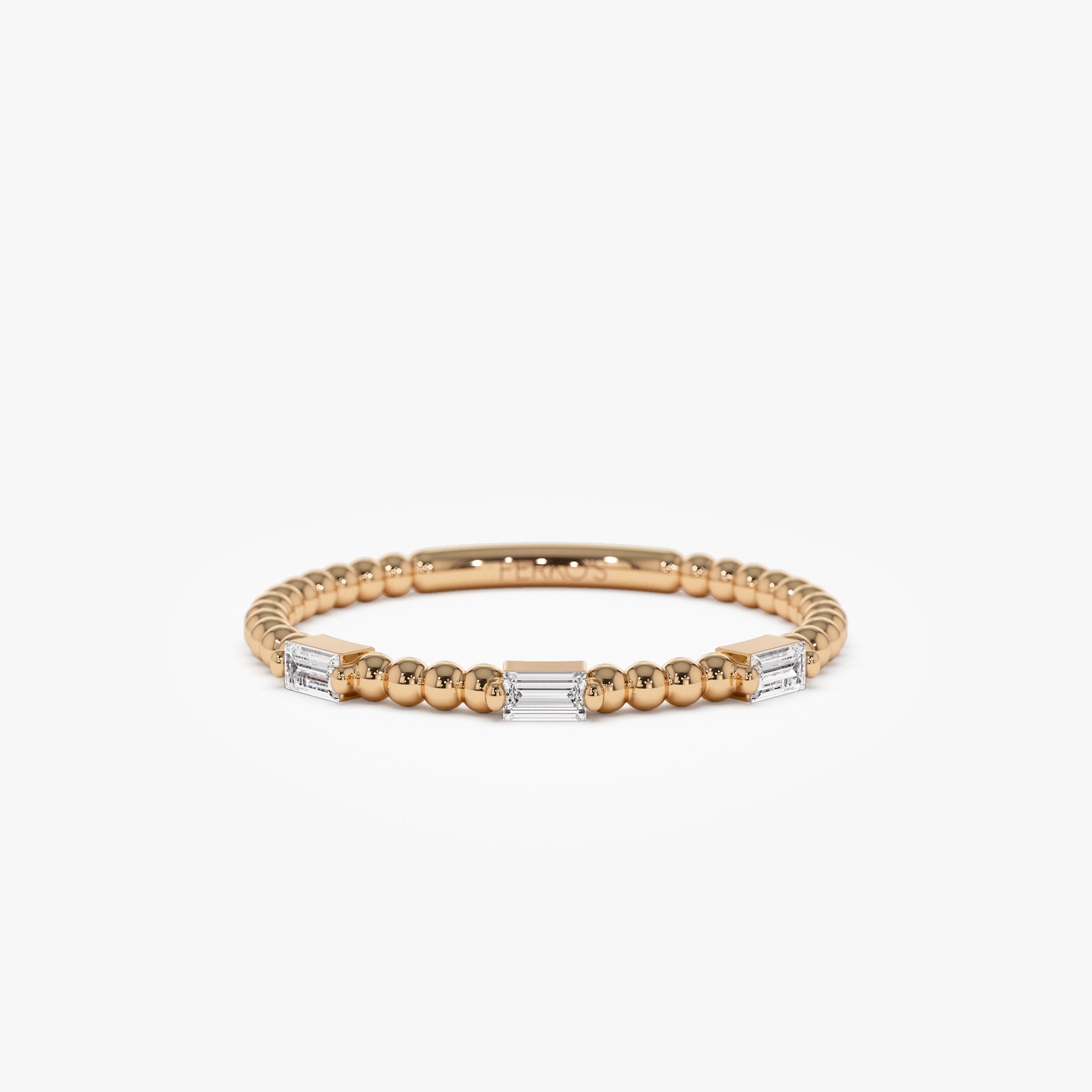 OBFJ1268 - 14K Minimalist Beaded Baguette Diamond Ring 4