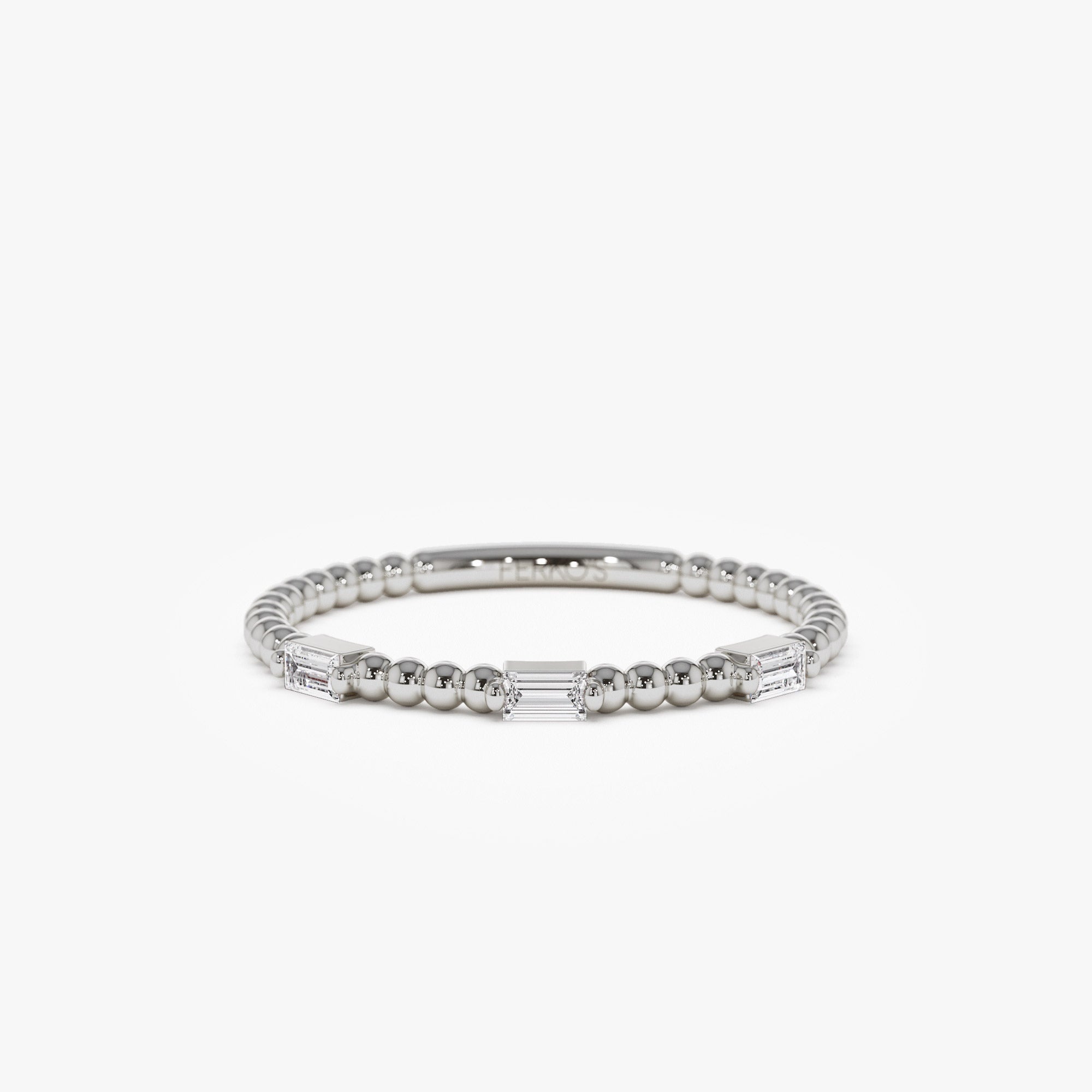 OBFJ1268 - 14K Minimalist Beaded Baguette Diamond Ring 5