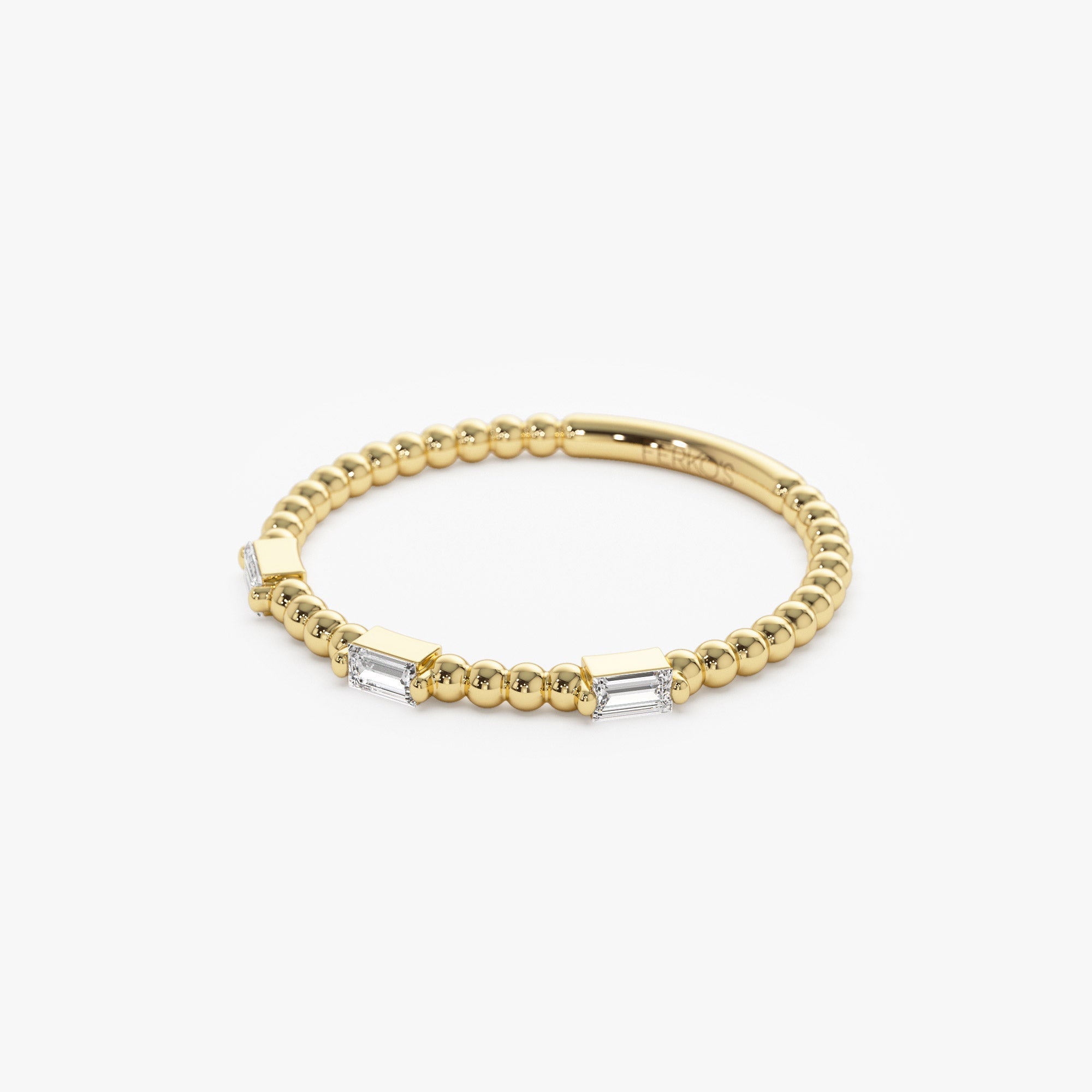 OBFJ1268 - 14K Minimalist Beaded Baguette Diamond Ring 6