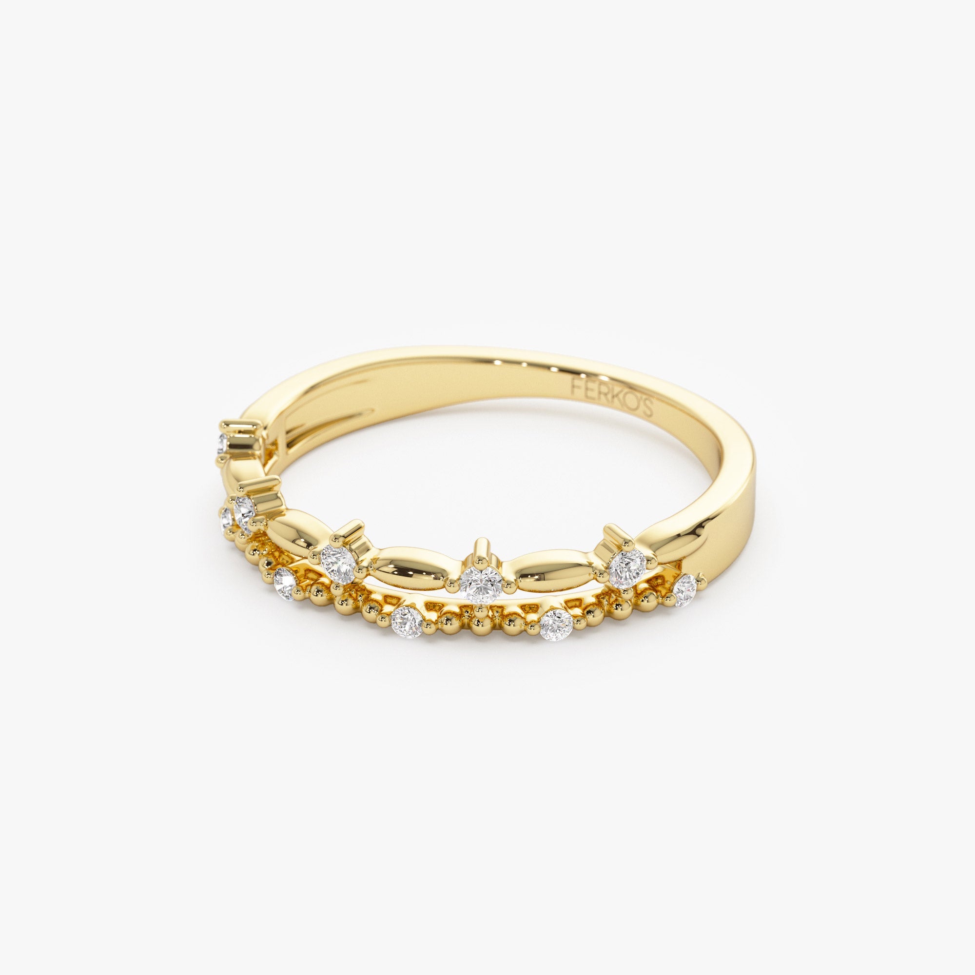 OBFJ1267 - 14k Stacked Double Band Diamond Ring 6