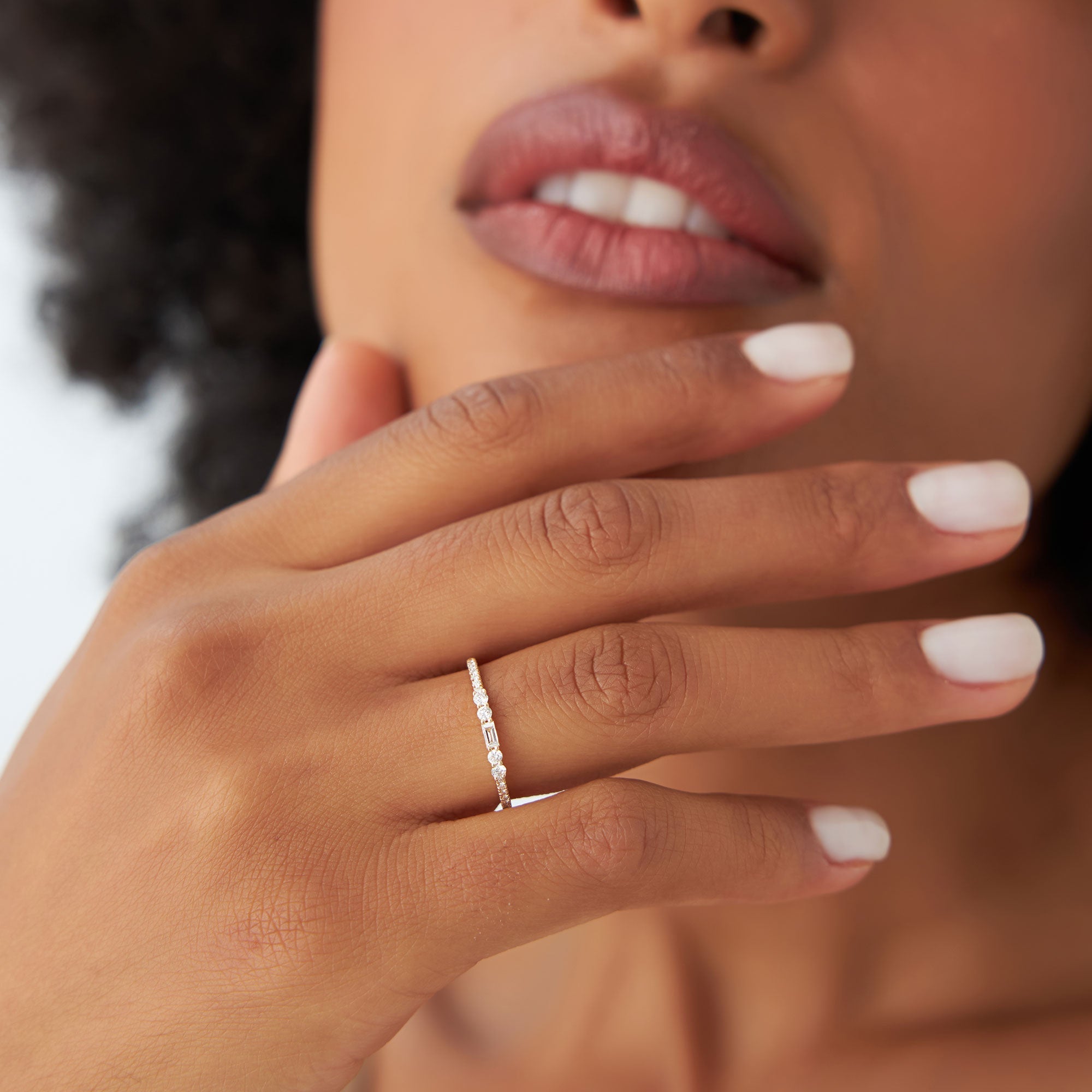 OBFJ0963 - 14k Baguette and Round Diamond Dainty Stackable Ring 2