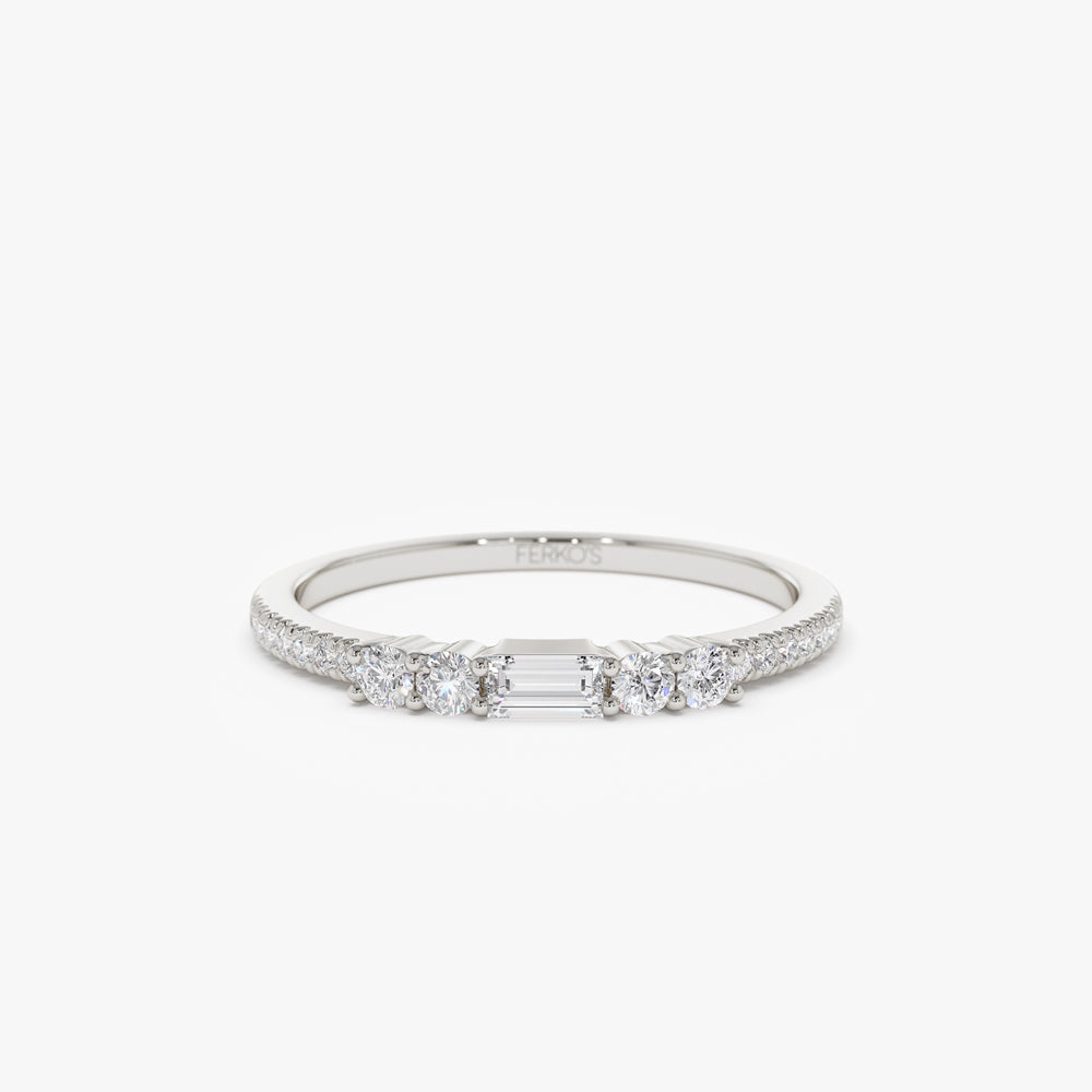 OBFJ0963 - 14k Baguette and Round Diamond Dainty Stackable Ring 9