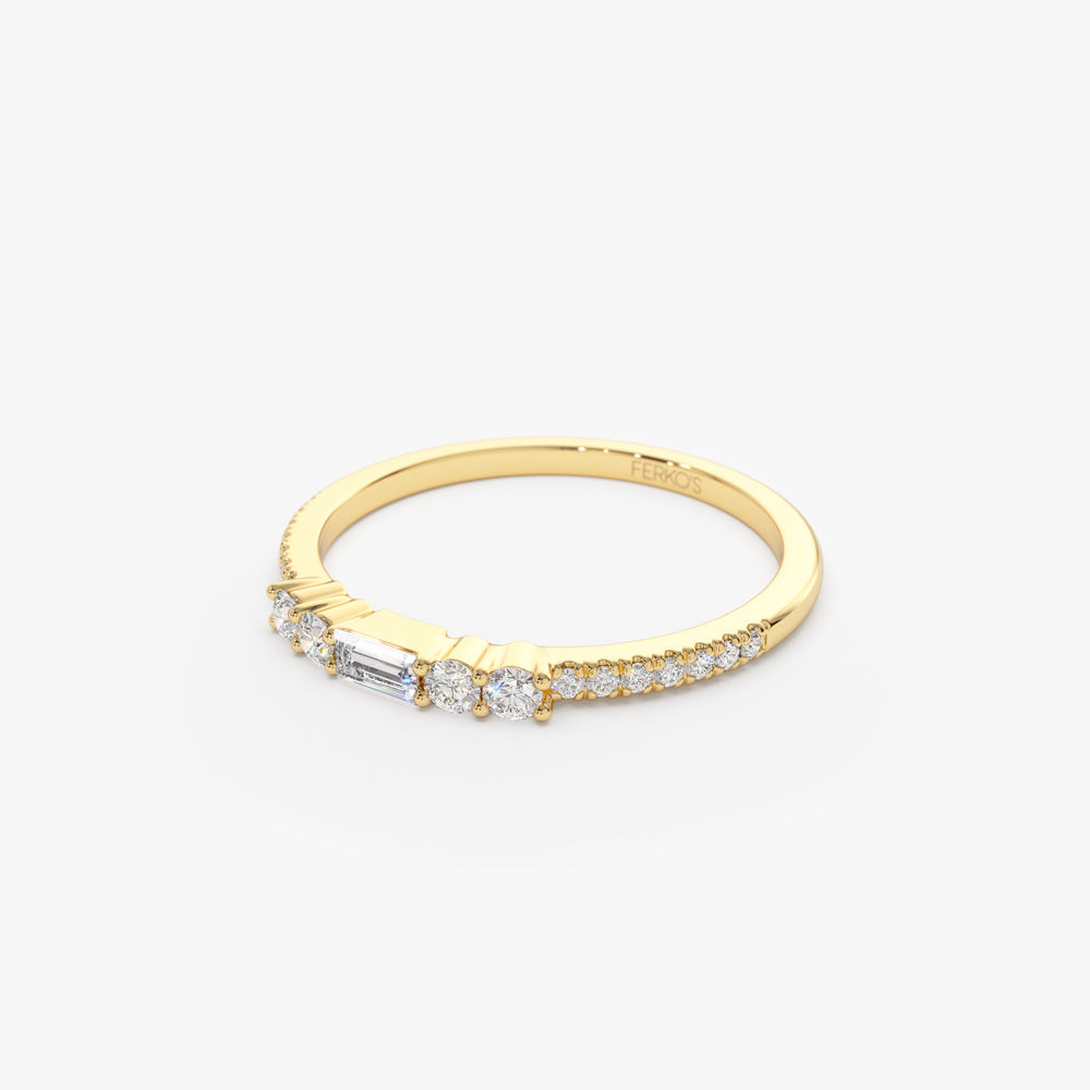 OBFJ0963 - 14k Baguette and Round Diamond Dainty Stackable Ring 10