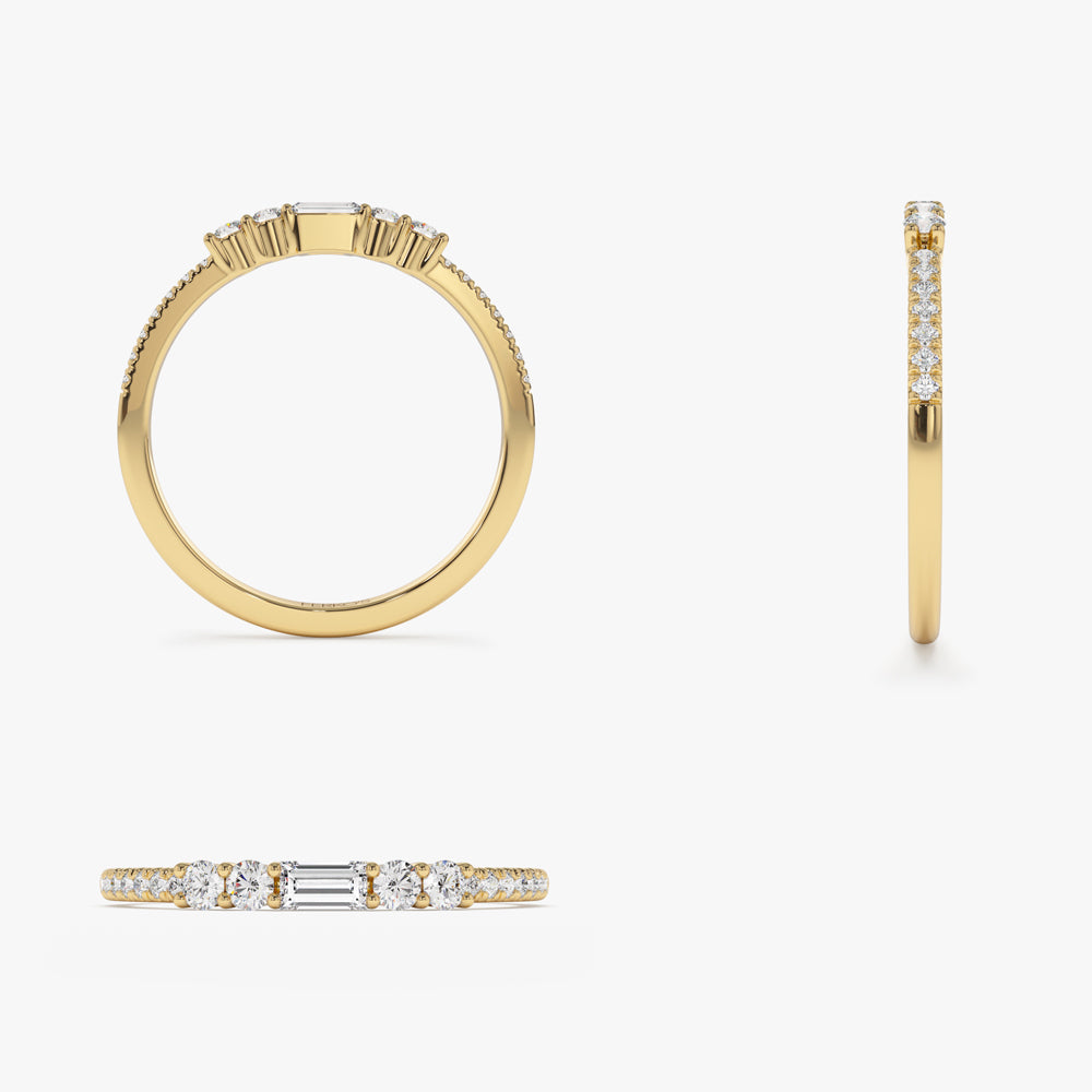 OBFJ0963 - 14k Baguette and Round Diamond Dainty Stackable Ring 11
