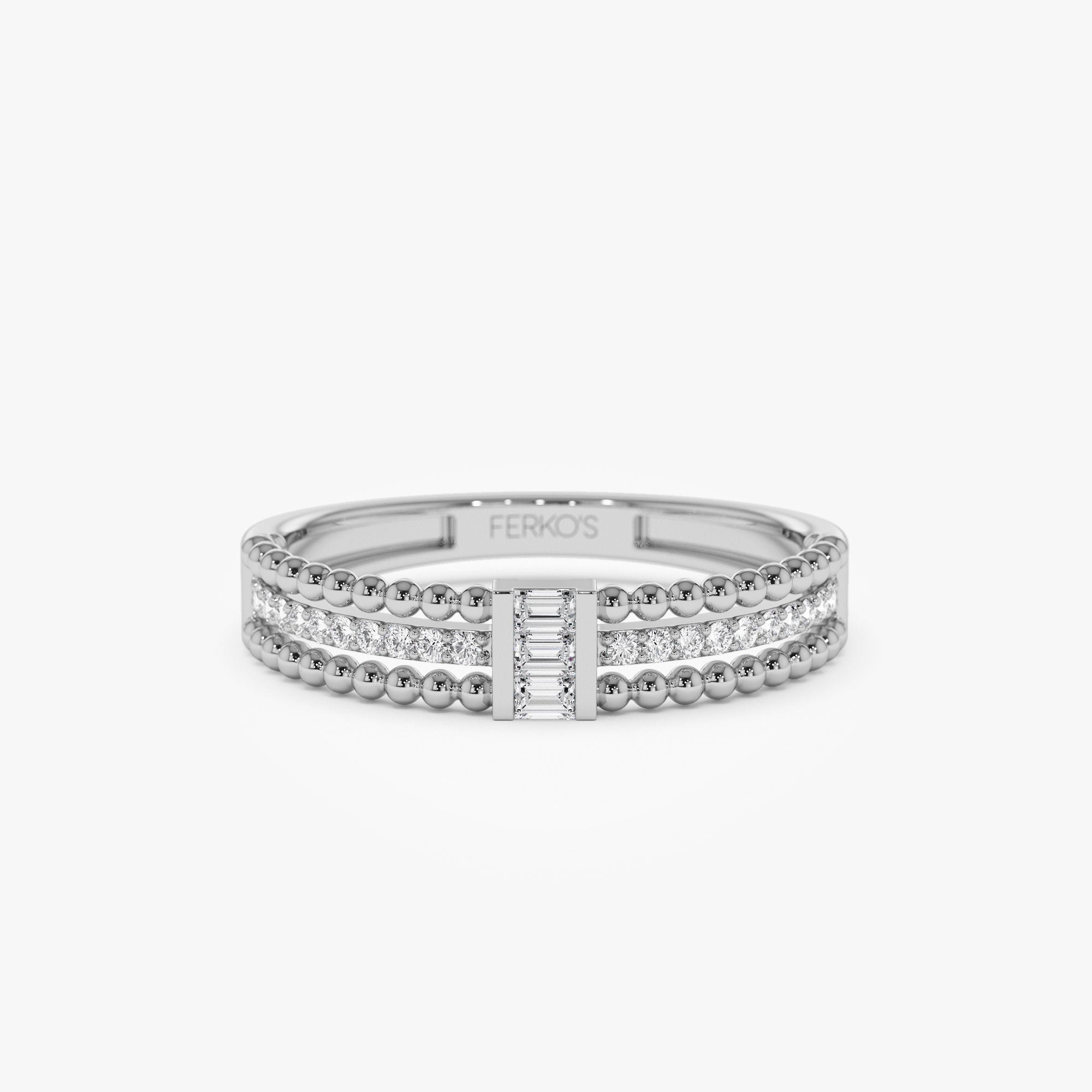 OBFJ1359 - 14k Beaded Baguette and Round Diamond Ring 5
