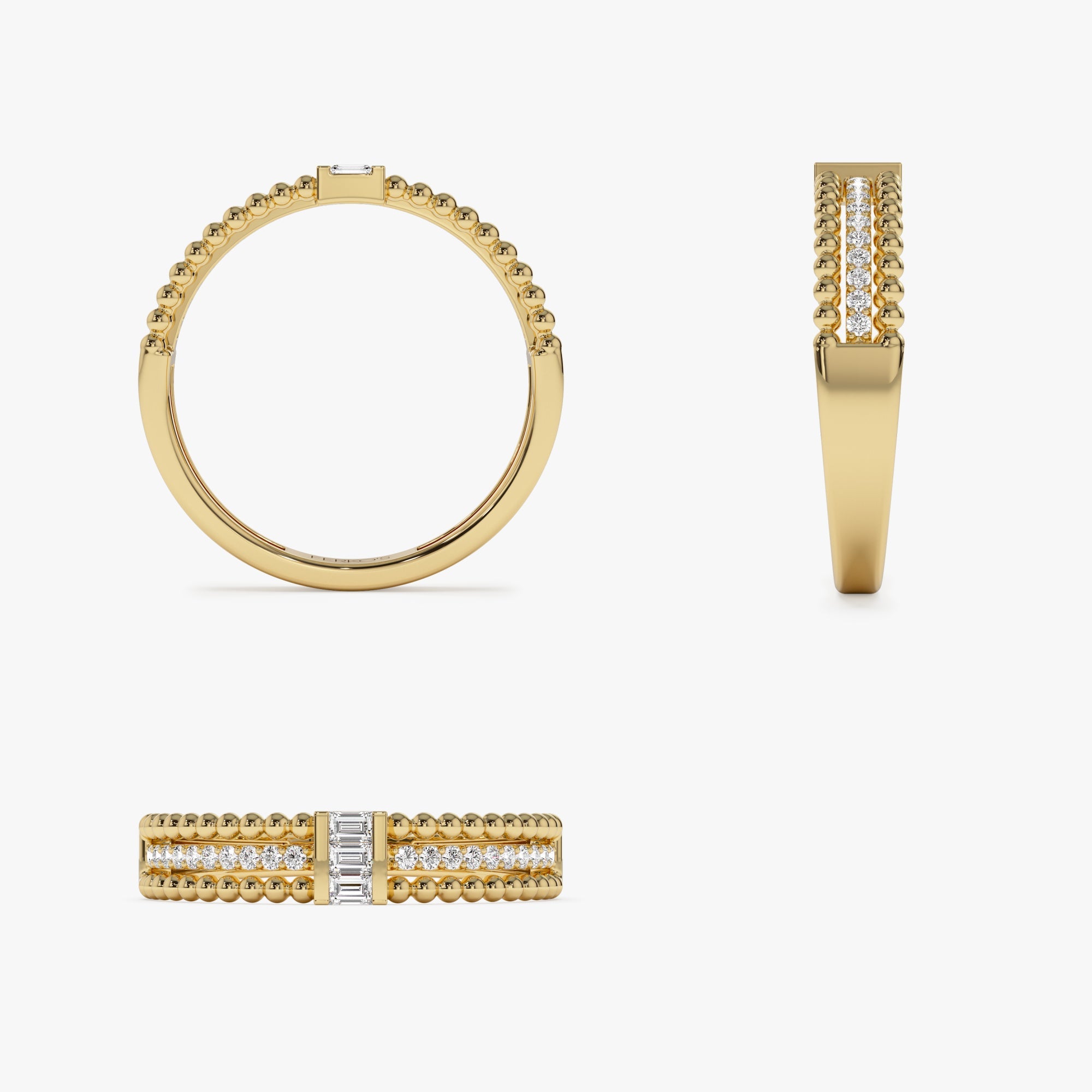 OBFJ1359 - 14k Beaded Baguette and Round Diamond Ring 7