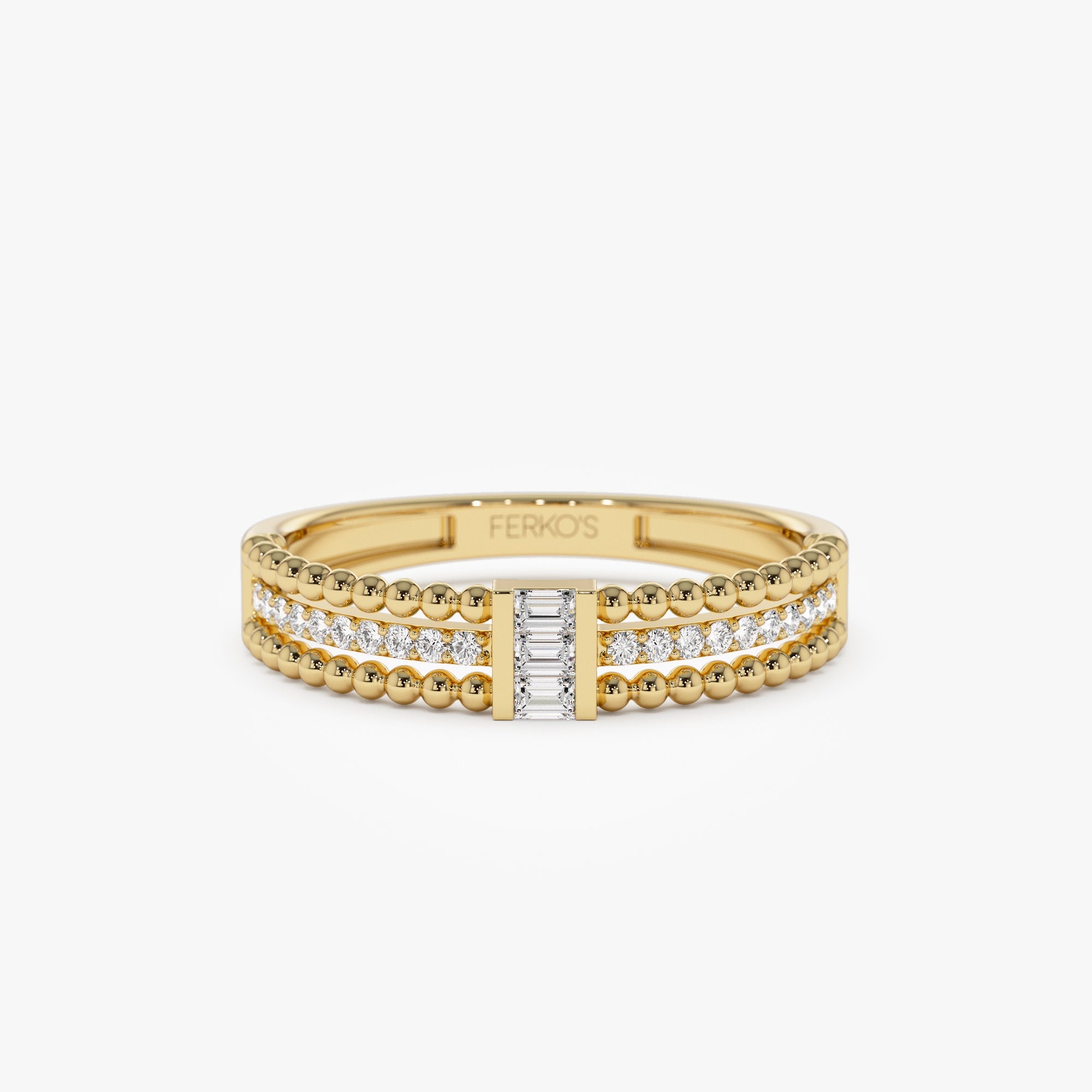 OBFJ1359 - 14k Beaded Baguette and Round Diamond Ring 1