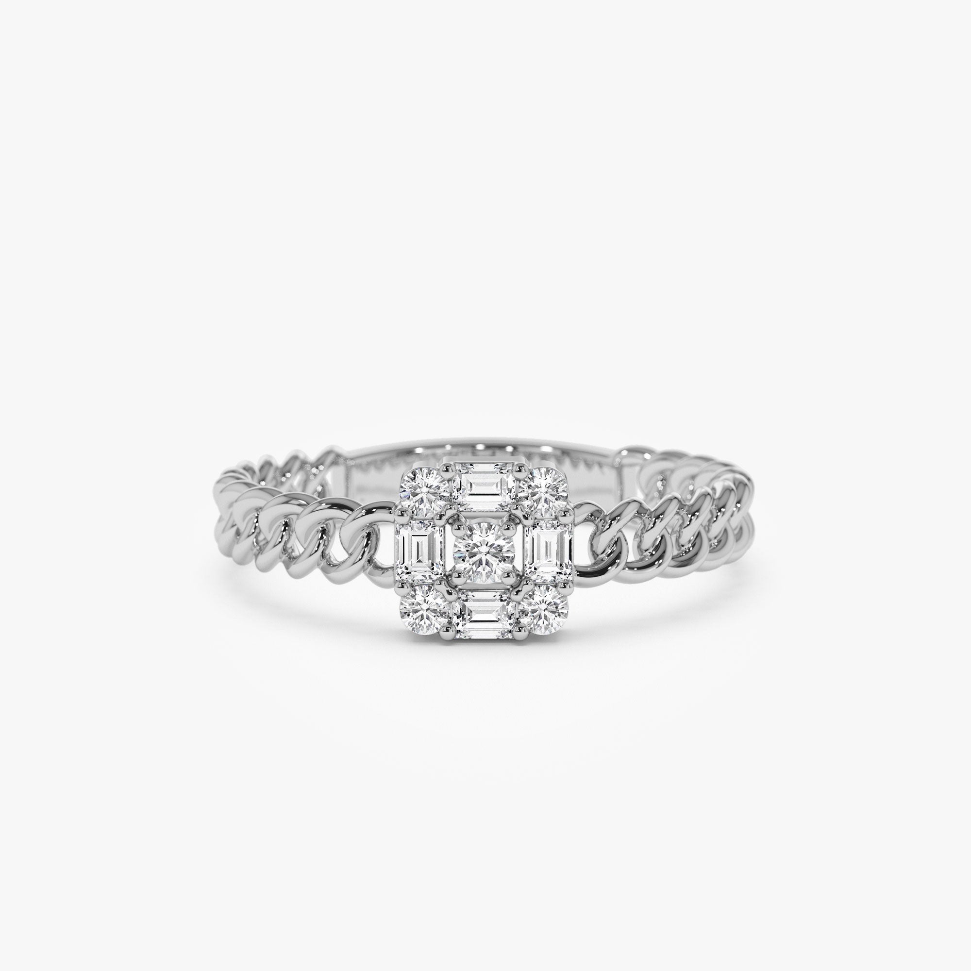 OBFJ1261 - 14k Curb Link Illusion Setting Baguette Diamond Ring 7