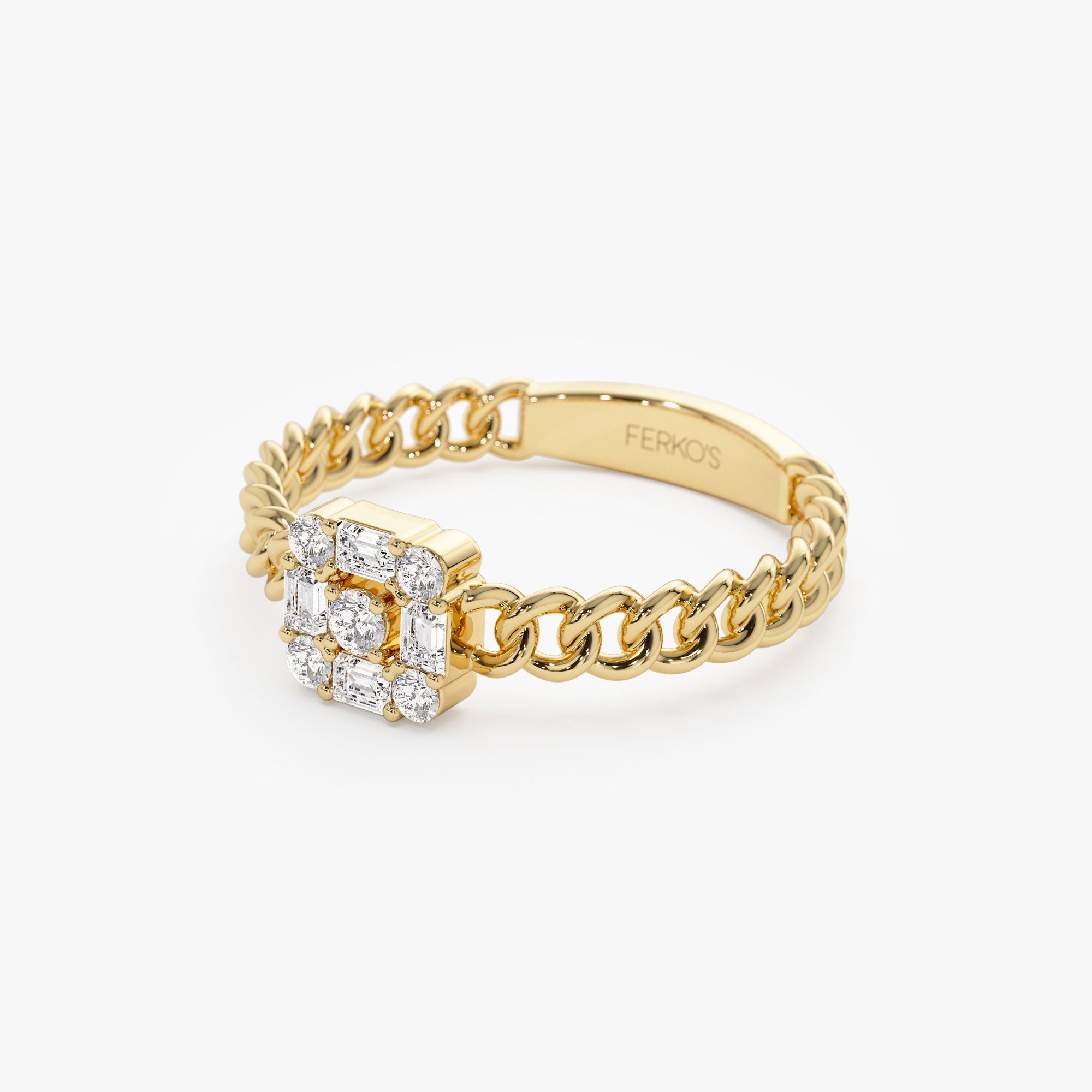 OBFJ1261 - 14k Curb Link Illusion Setting Baguette Diamond Ring 8