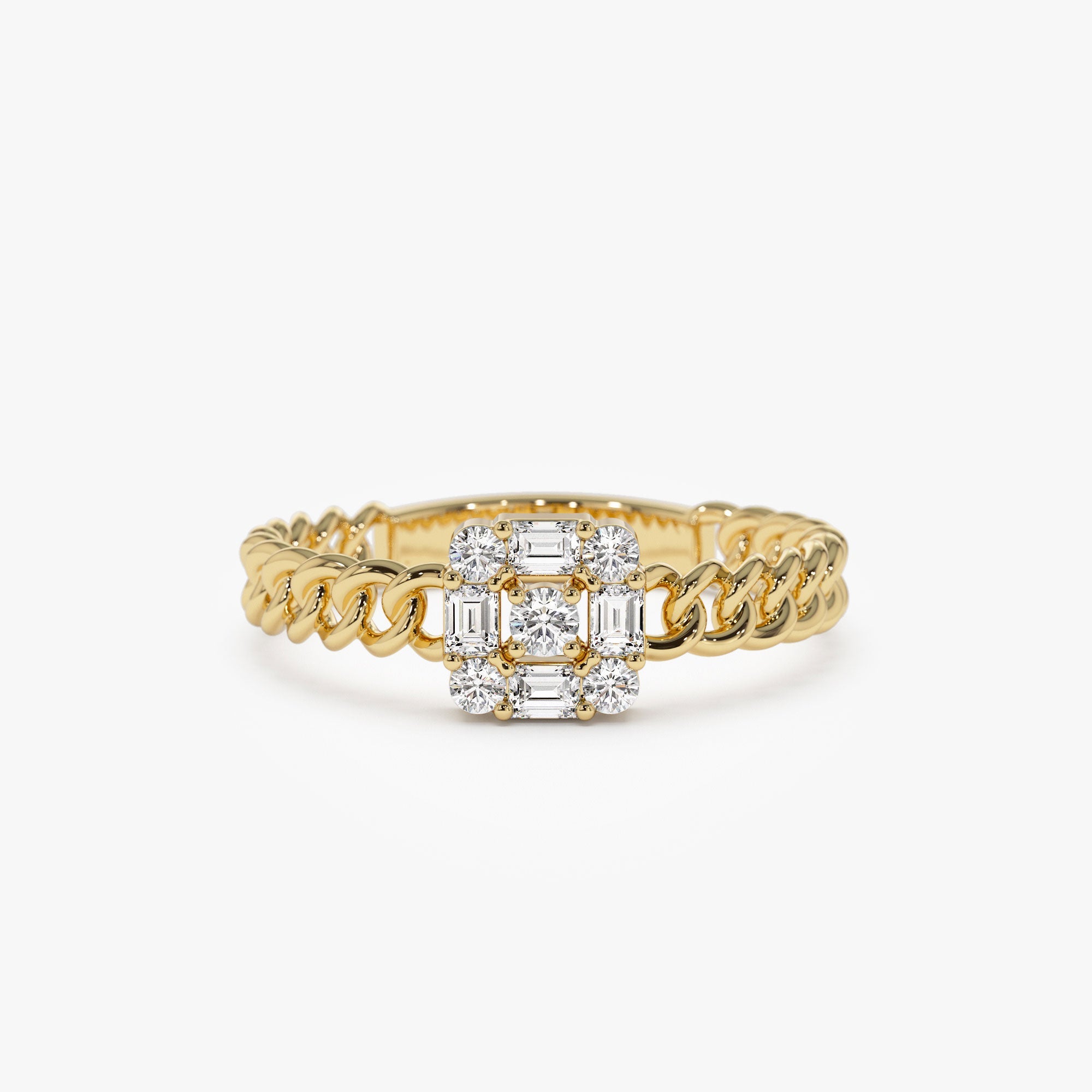 OBFJ1261 - 14k Curb Link Illusion Setting Baguette Diamond Ring 1