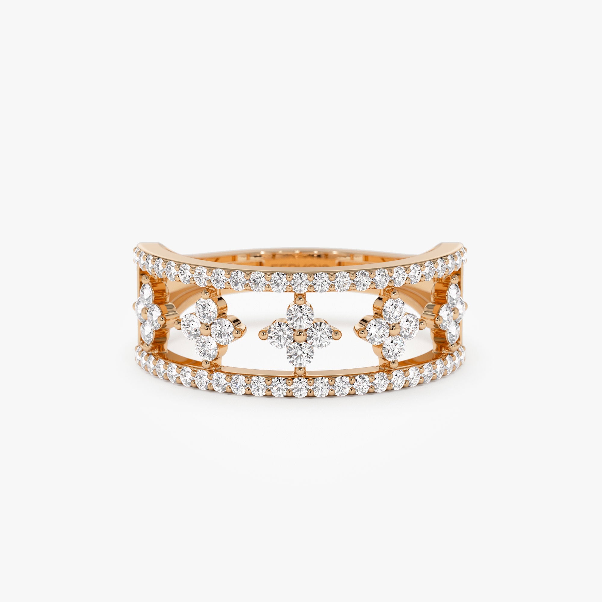 OBFJ1285 - 14k Double Row Pave Diamond Ring w/ Diamond Cluster Accents 8