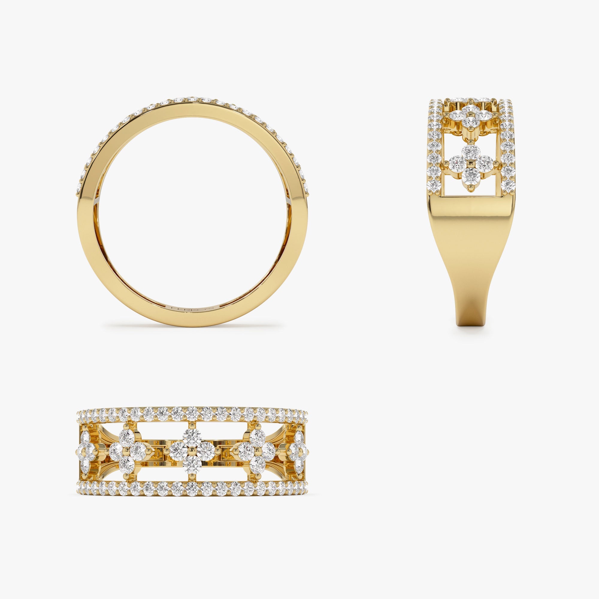 OBFJ1285 - 14k Double Row Pave Diamond Ring w/ Diamond Cluster Accents 11