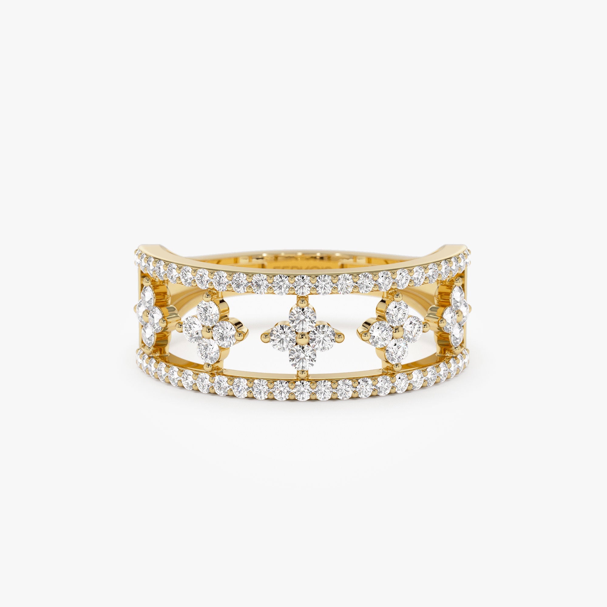 OBFJ1285 - 14k Double Row Pave Diamond Ring w/ Diamond Cluster Accents 1