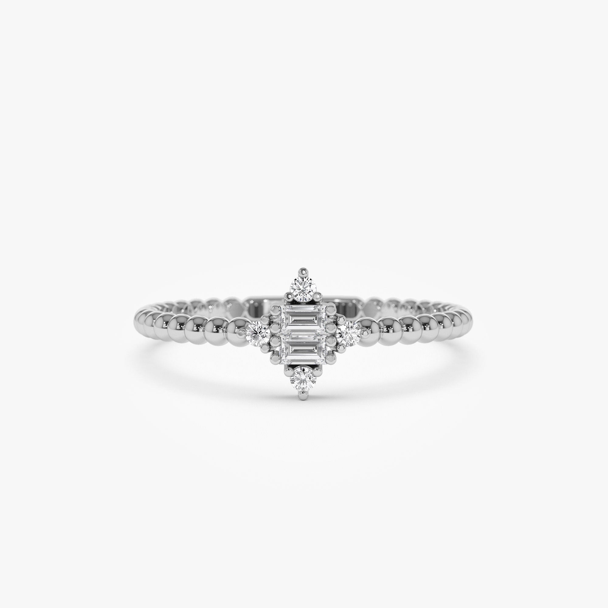 OBFJ1242 - 14k Beaded Baguette and Round Diamond Stacking Ring 6