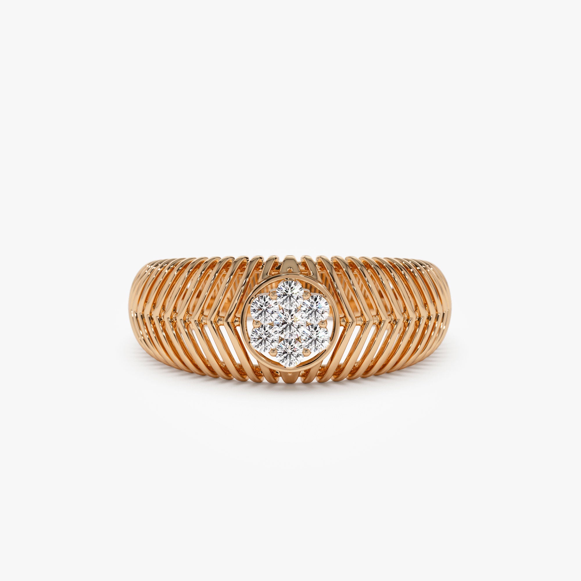 OBFJ1198 - 14k Unique Ribbed Illusion Setting Diamond Ring 5