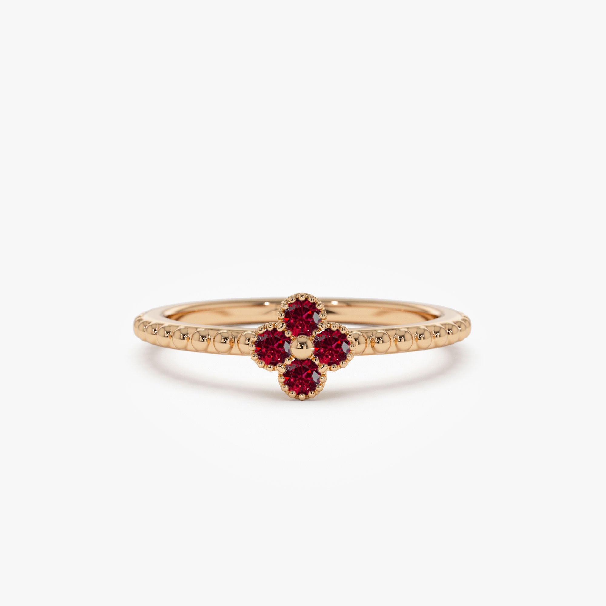 OBFJ1327 - 14k Ruby Clover Ring 4