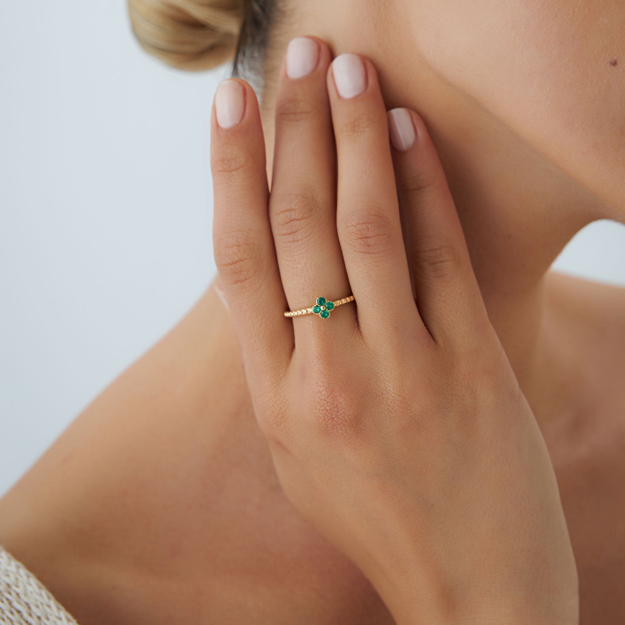 OBFJ1328 - 14k Emerald Clover Ring 5