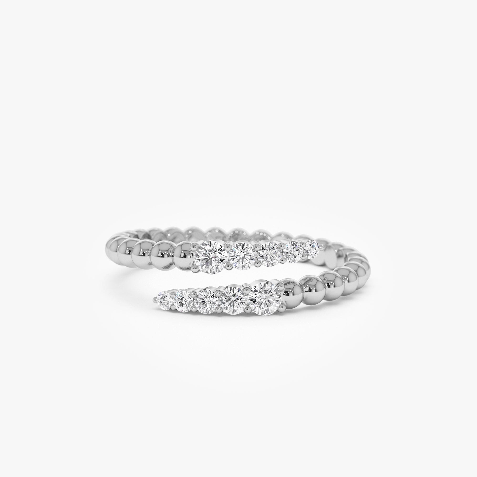 OBFJ1232 - 14k Beaded Diamond Cross Over Ring 5