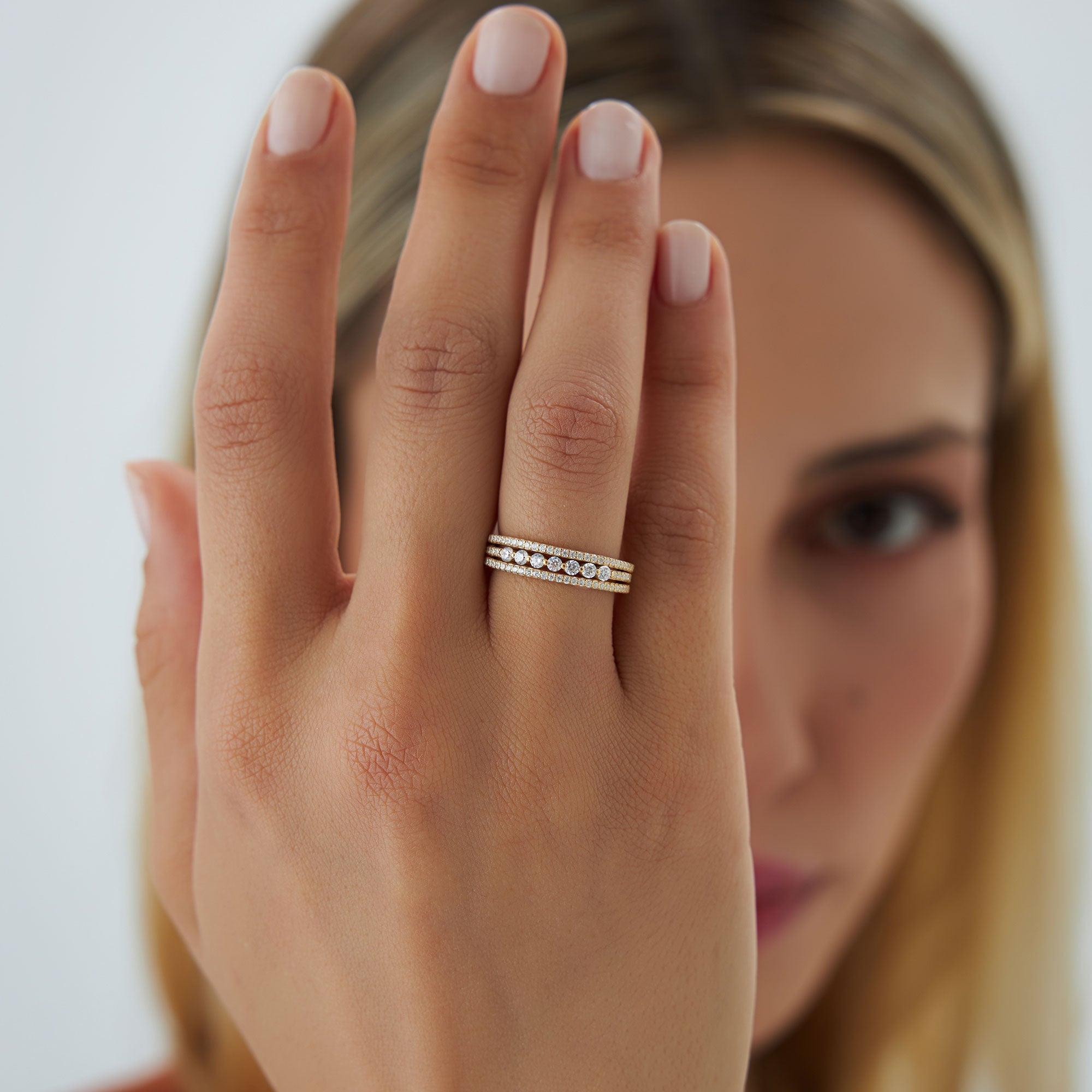 OBFJ1197 - 14k Triple Row Diamond Stacking Wedding Ring 4