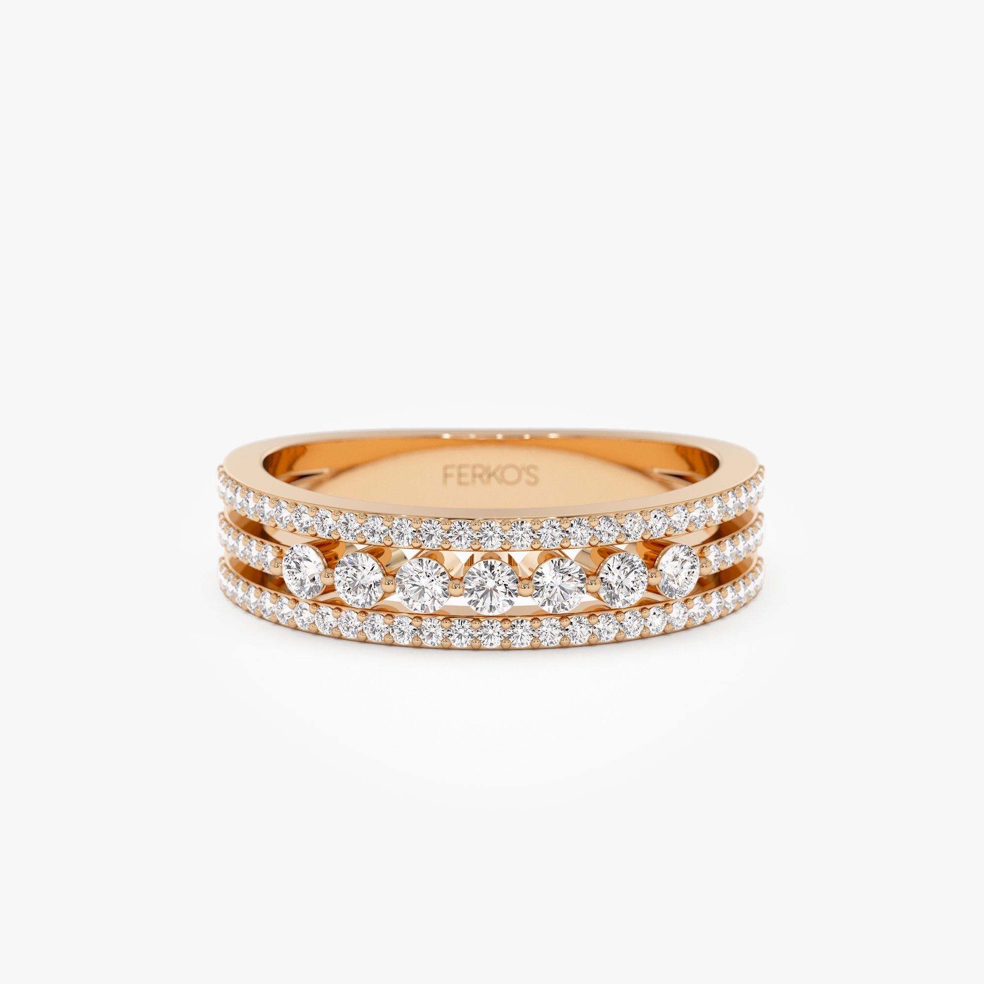 OBFJ1197 - 14k Triple Row Diamond Stacking Wedding Ring 7