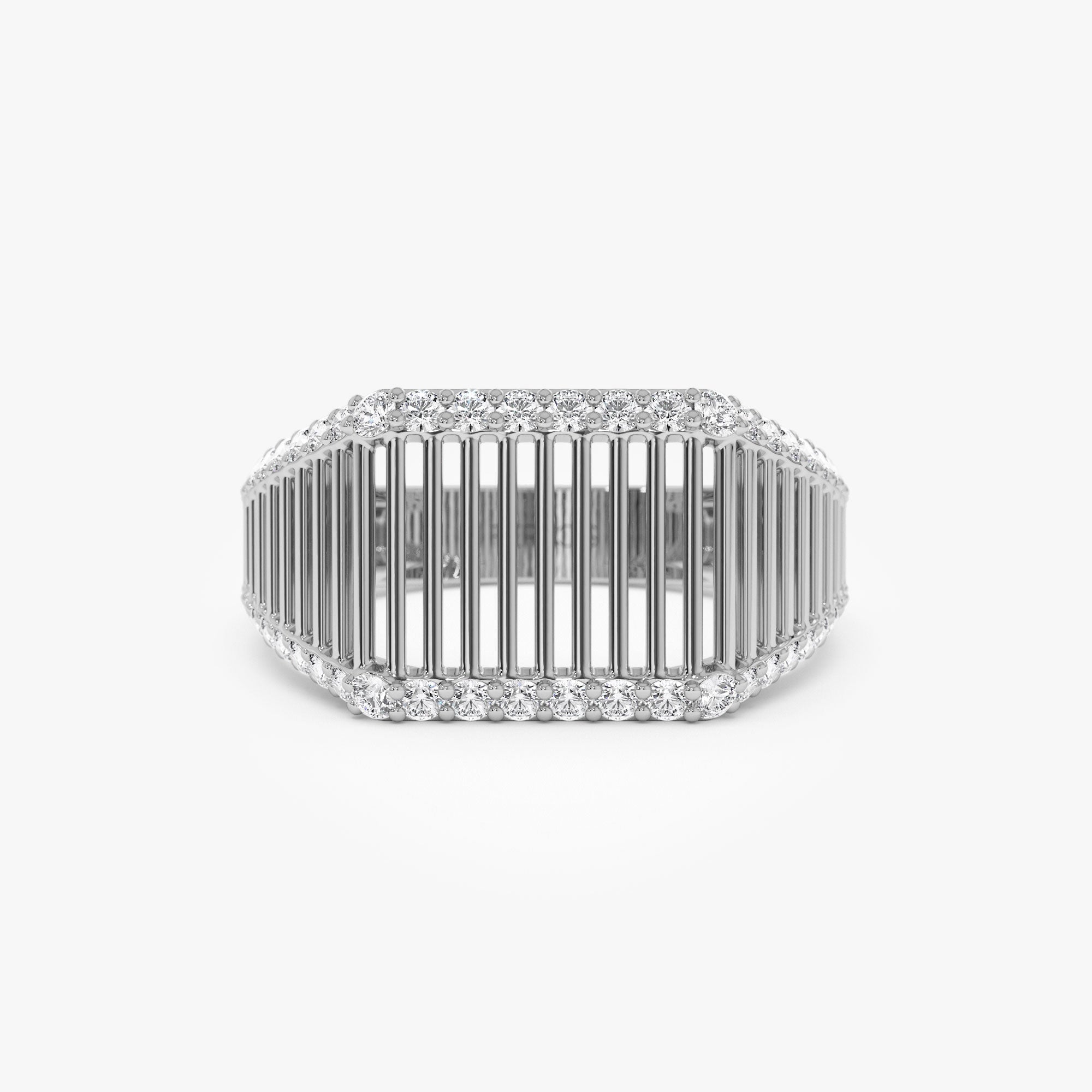 OBFJ1325 - 14k Ribbed Unique Design Diamond Signet Ring 8