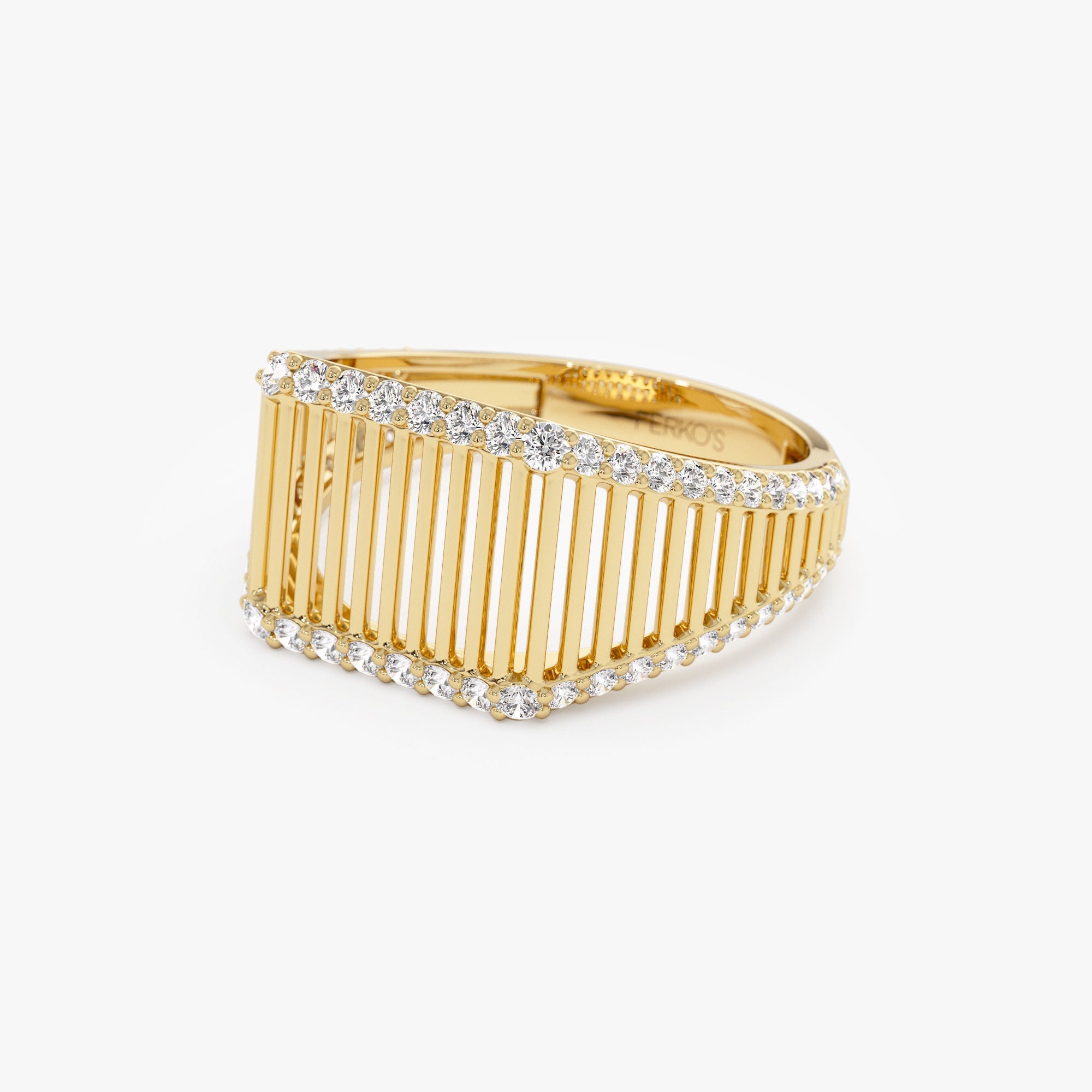 OBFJ1325 - 14k Ribbed Unique Design Diamond Signet Ring 9
