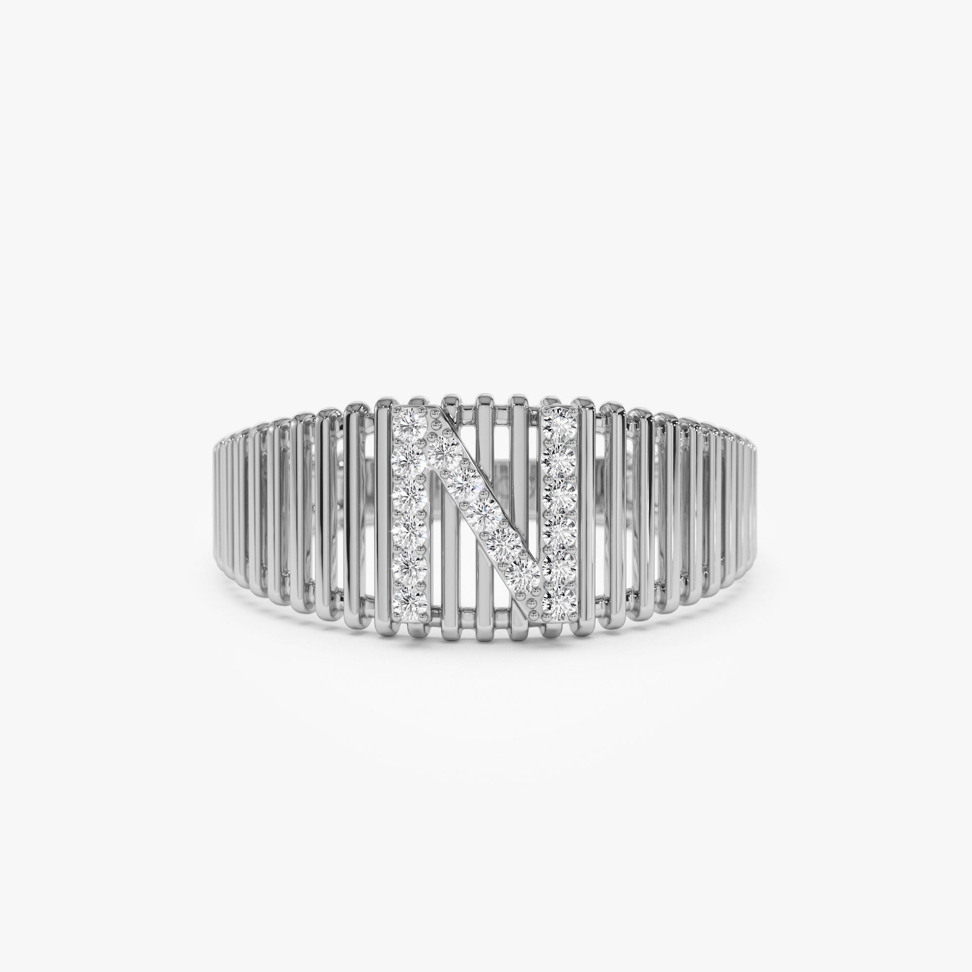 OBFJ1159 - 14k Ribed Cage Diamond Initial Ring 6