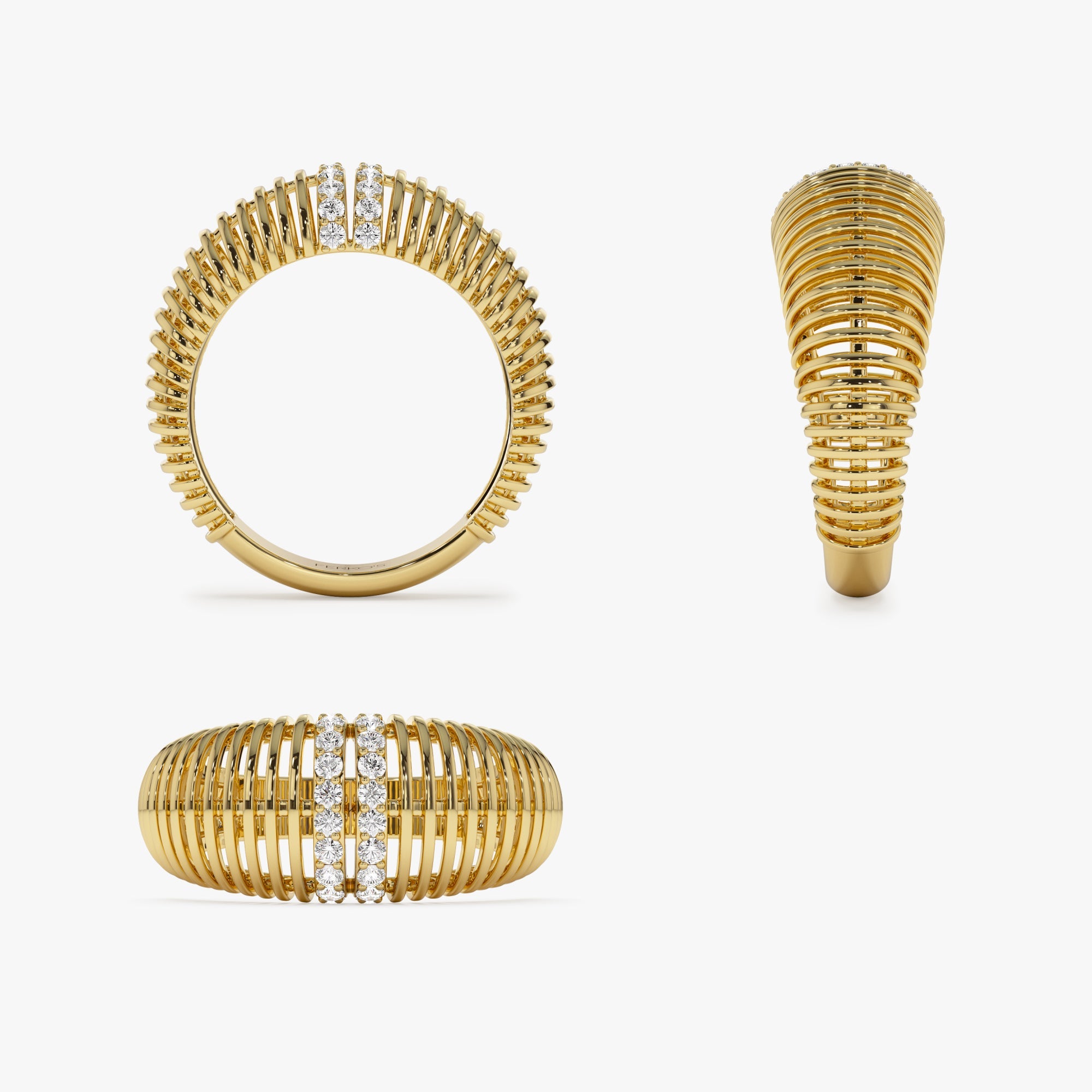 OBFJ1160 - 14K Diamond-Encrusted Ribbed Dome Statement Ring 12