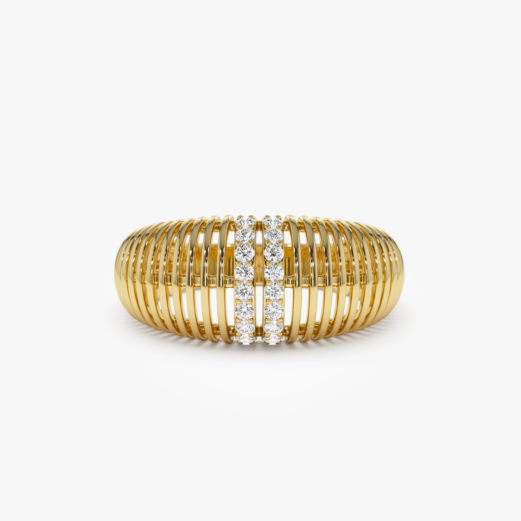 OBFJ1160 - 14K Diamond-Encrusted Ribbed Dome Statement Ring 1