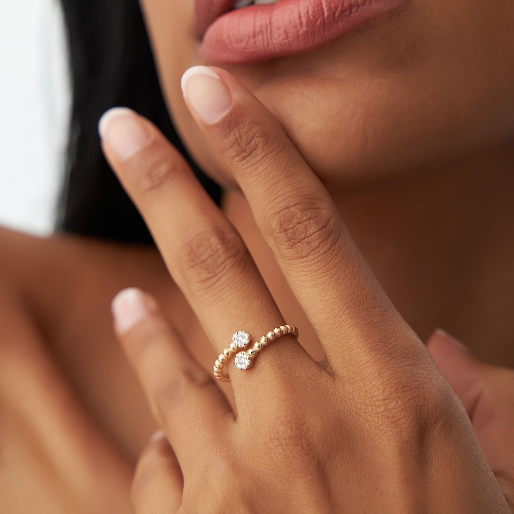 OBFJ1228 - 14k Beaded Open Bypass Diamond Illusion Ring 2