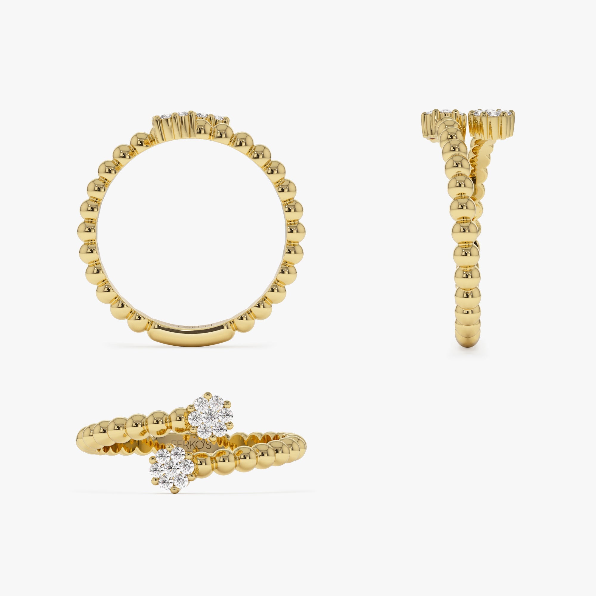 OBFJ1228 - 14k Beaded Open Bypass Diamond Illusion Ring 8