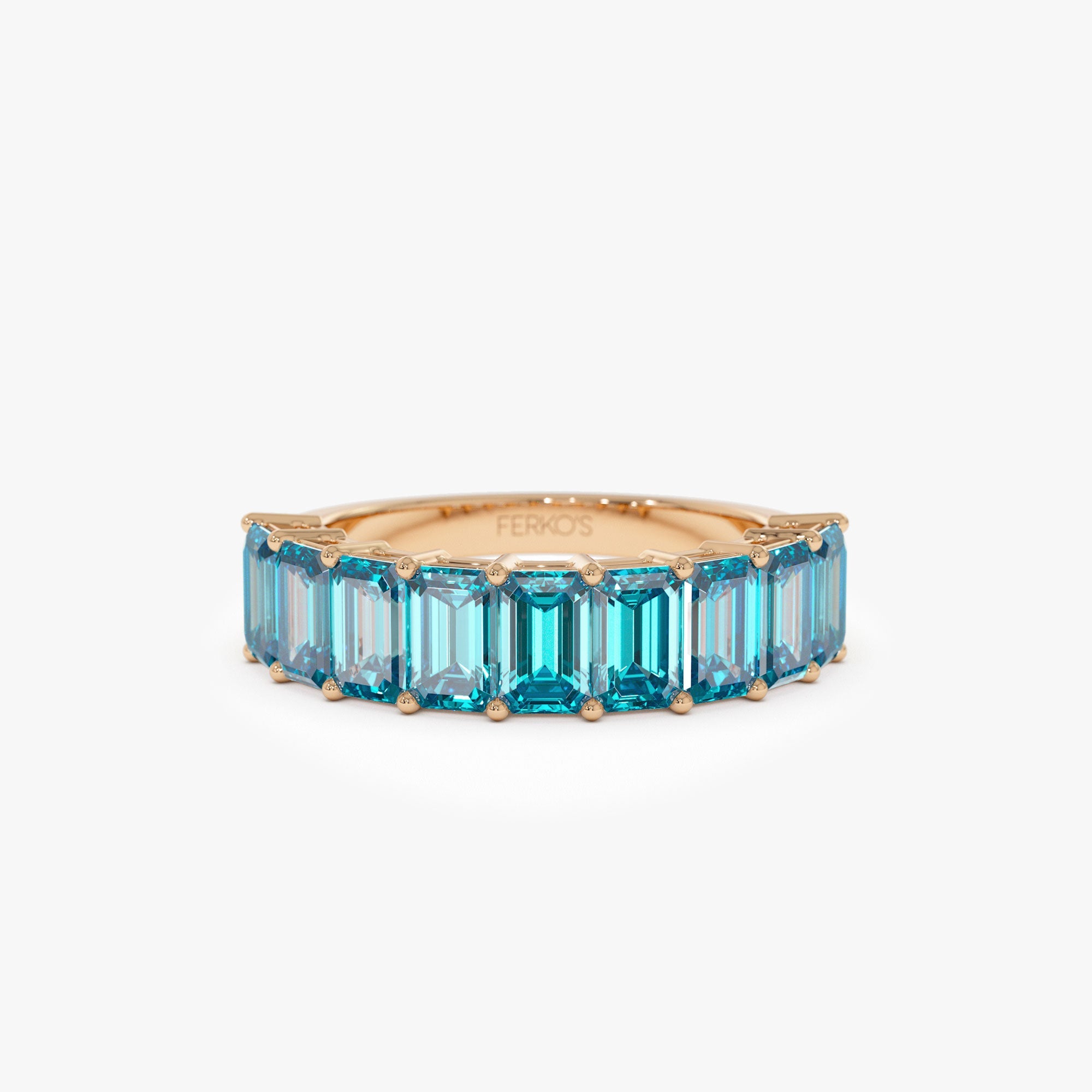OBFJ1319 - 14k Emerald Cut Swiss Blue Topaz Nine Stone Ring 3.00ctw 6