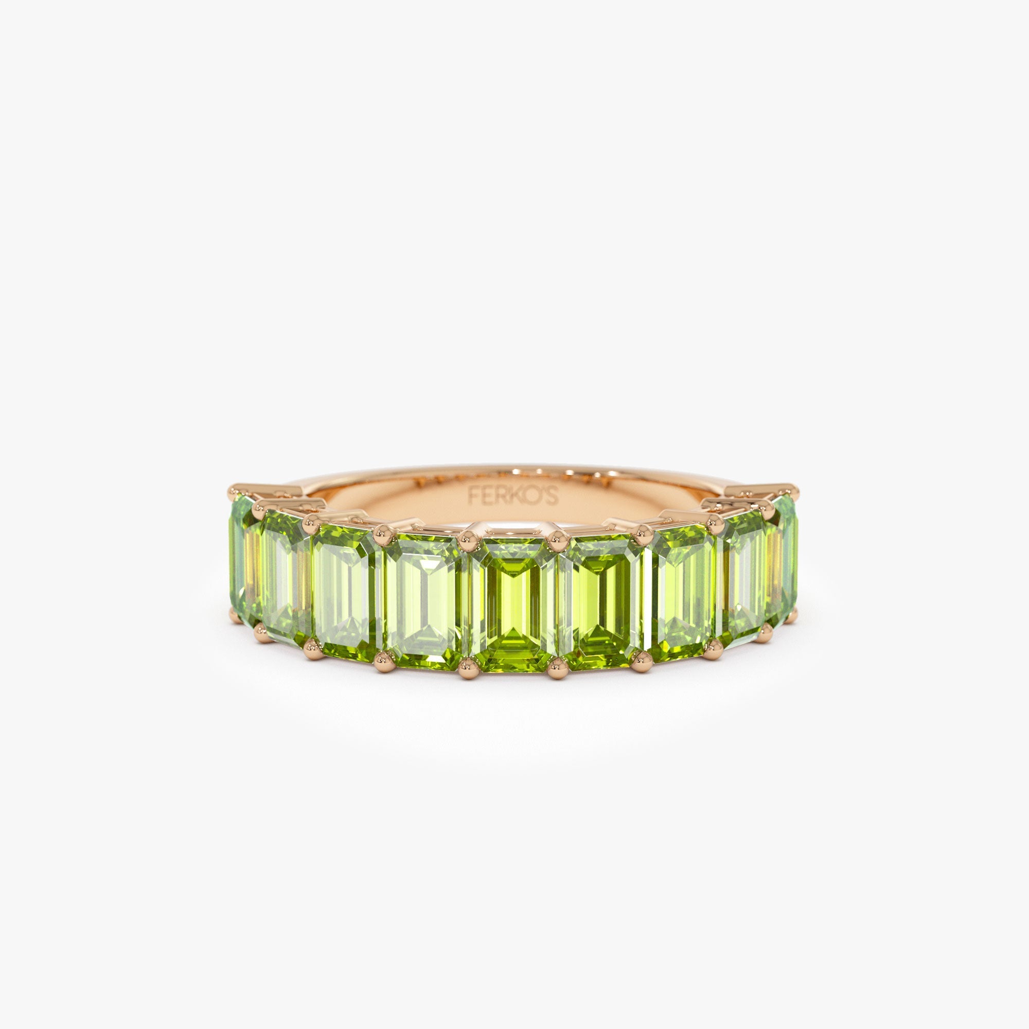OBFJ1321 - 14k Emerald Cut Peridot Nine Stone Ring 2.35ctw 6