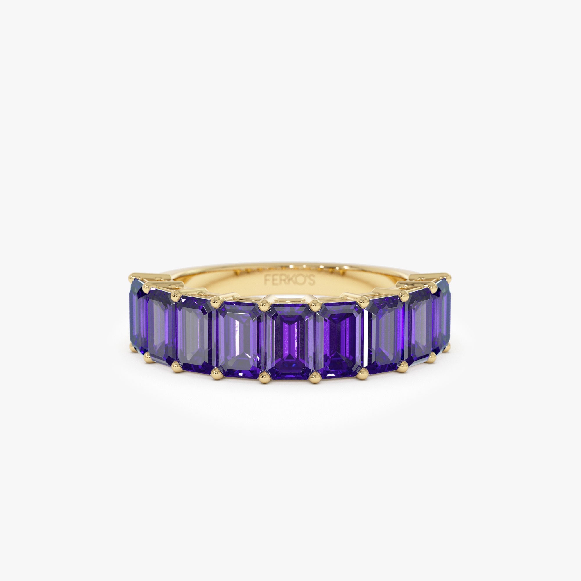 OBFJ1320 - 14k Emerald Cut Amethyst Nine Stone Ring 2.55ctw 1