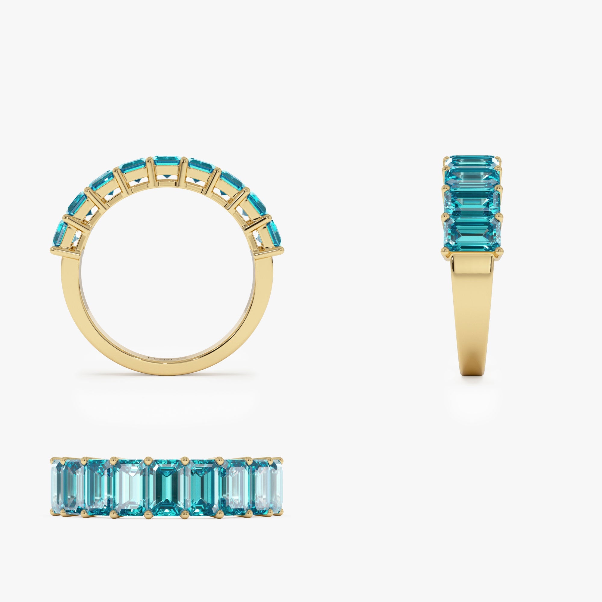 OBFJ1319 - 14k Emerald Cut Swiss Blue Topaz Nine Stone Ring 3.00ctw 9