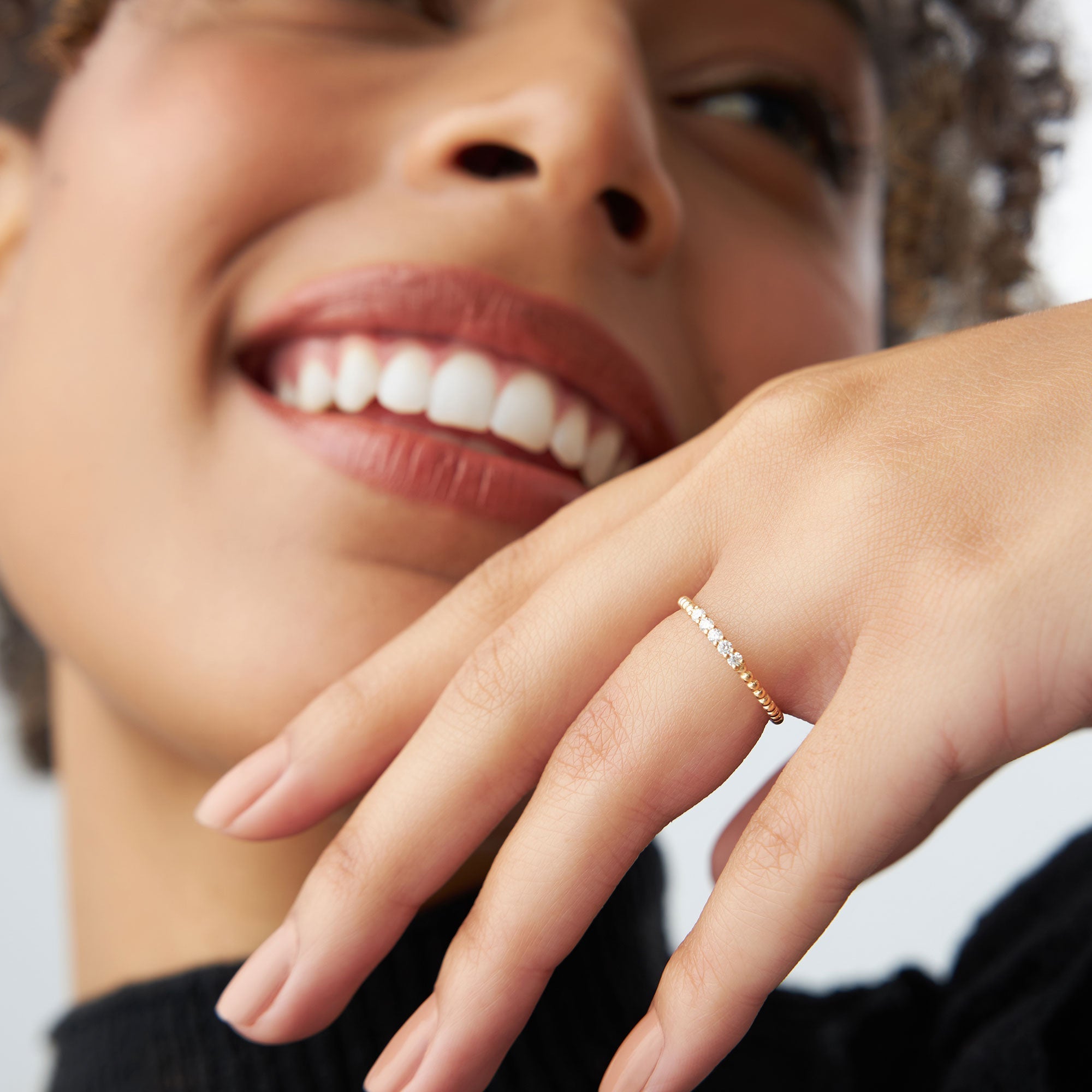 OBFJ1110 - 14K Stacking Dainty Beaded Diamond Band 4